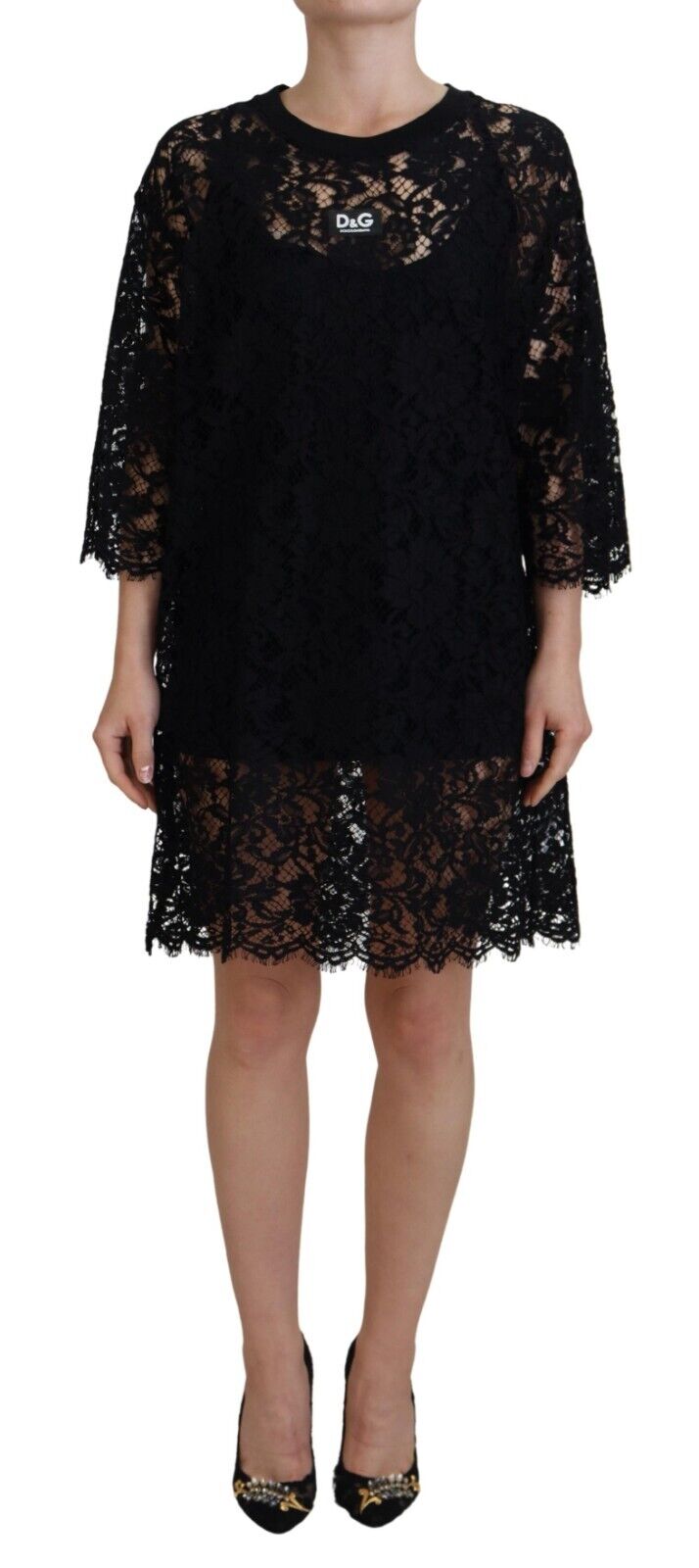 Dolce & Gabbana – Elegantes schwarzes Etuikleid aus floraler Spitze