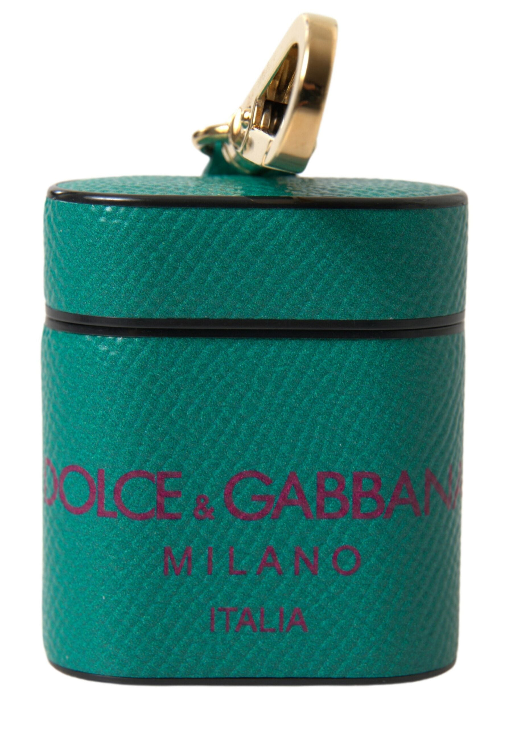 Dolce & Gabbana – Elegantes Airpods-Etui aus Leder in Grün und Kastanienbraun