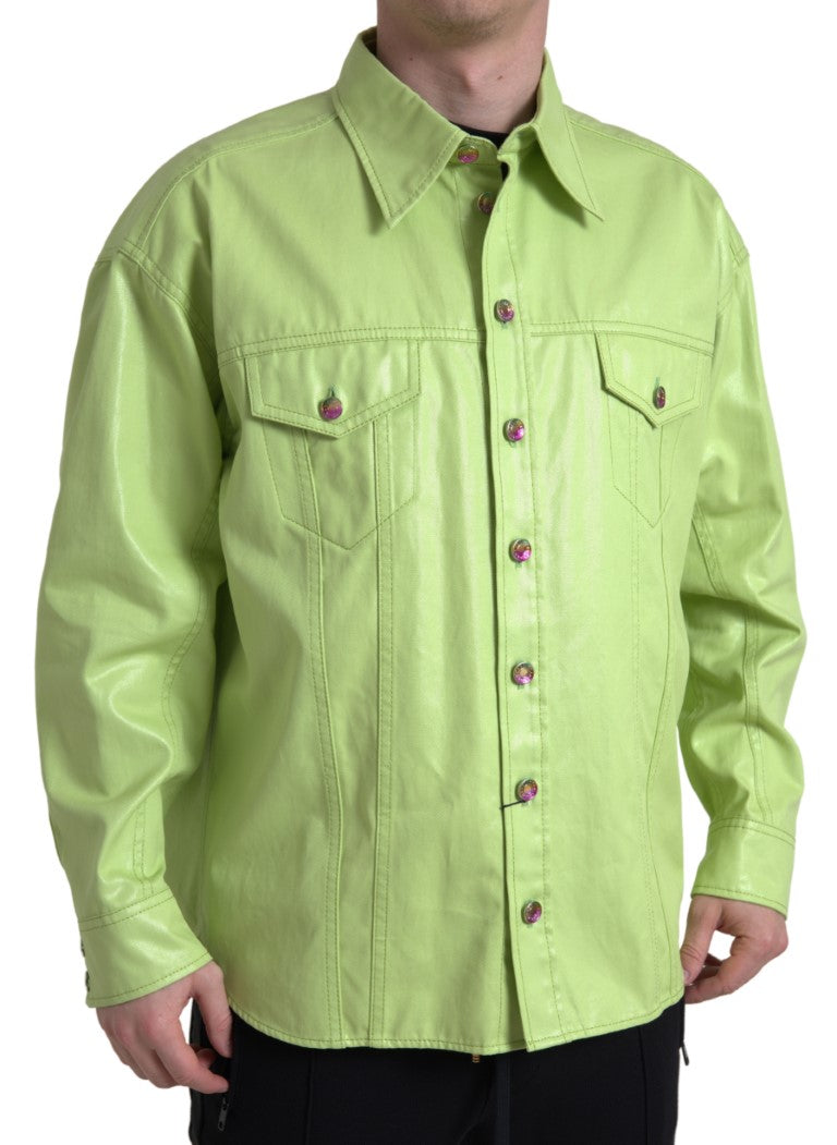 Chemise boutonnée élégante en coton vert clair Dolce & Gabbana
