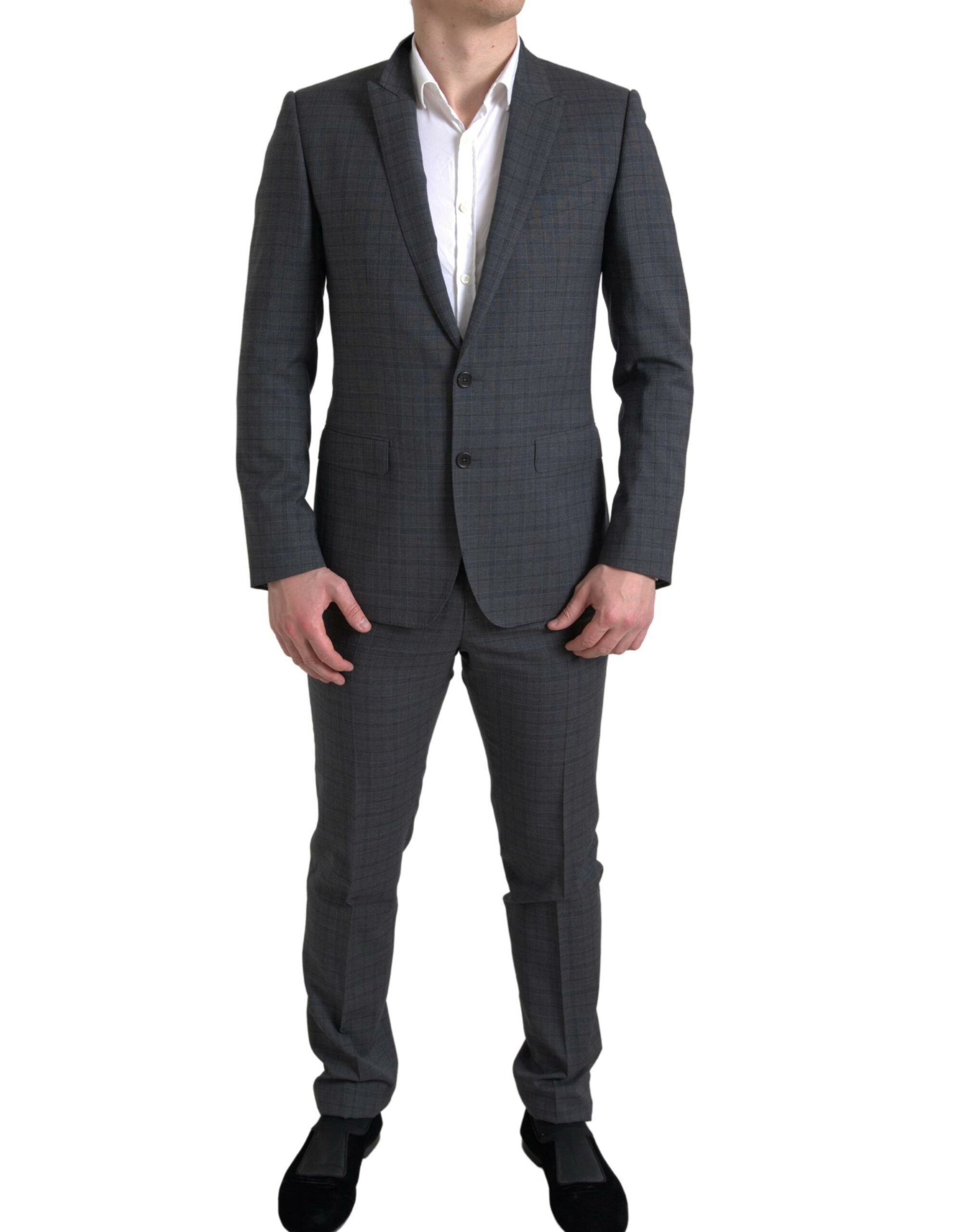 Dolce & Gabbana – Eleganter, grau karierter Slim-Fit-Anzug
