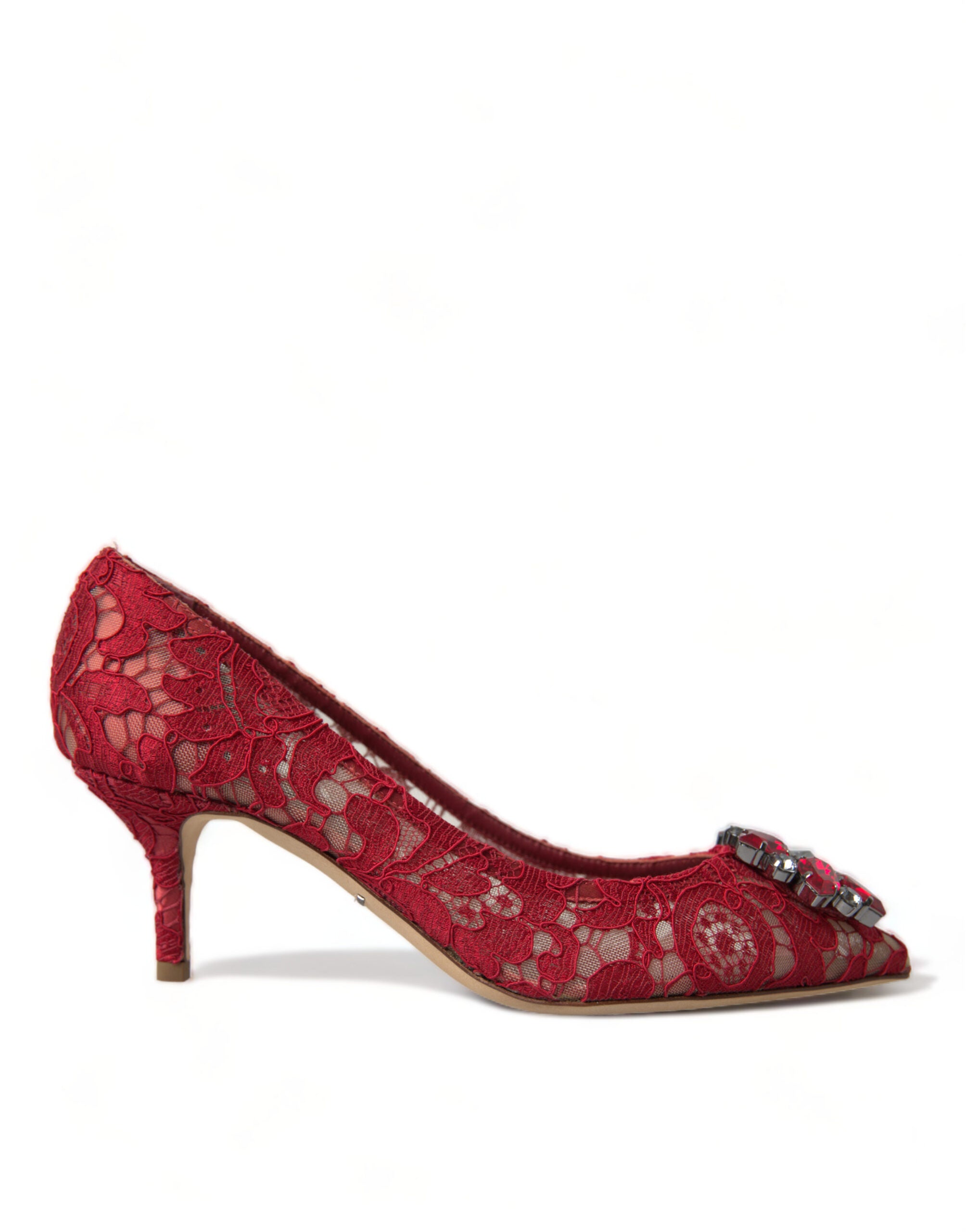 Escarpins à talons en dentelle et cristaux Dolce & Gabbana Taormina rouges