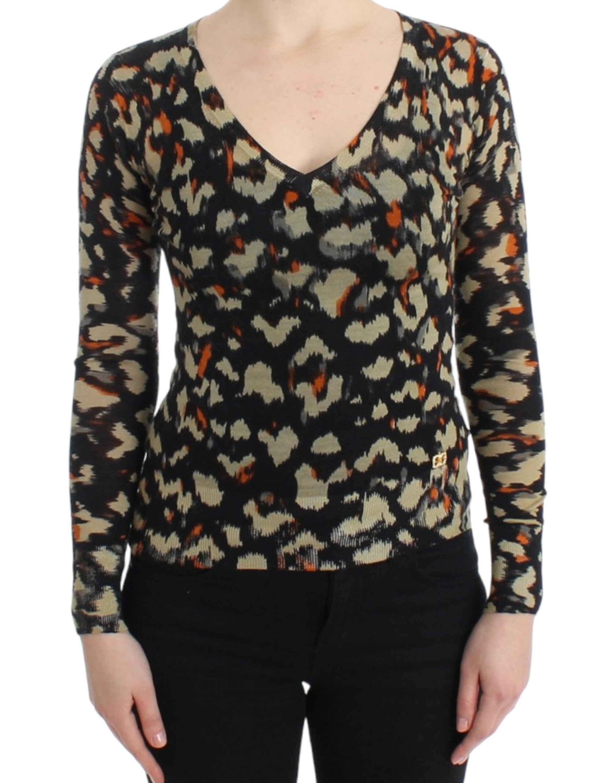 Pull élégant en laine multicolore à col en V Cavalli