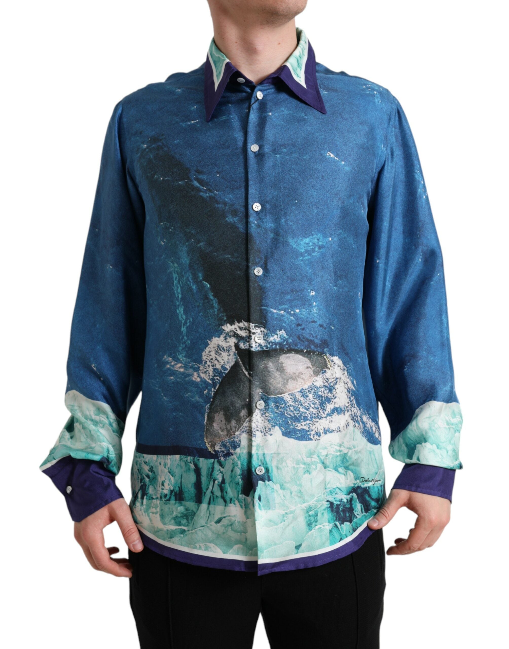Chemise élégante en soie à imprimé océan Dolce & Gabbana