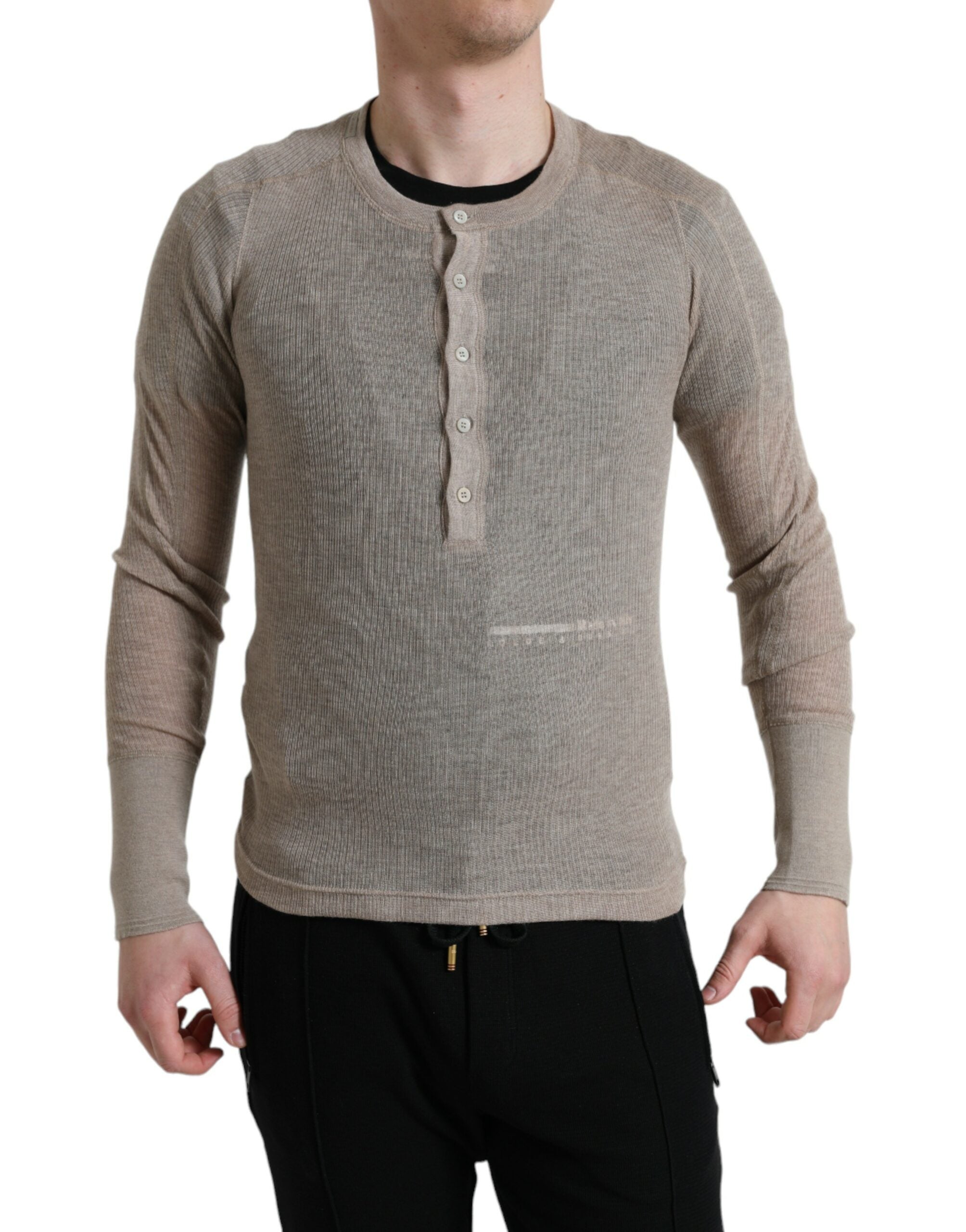Pull Henley en cachemire beige élégant Dolce & Gabbana