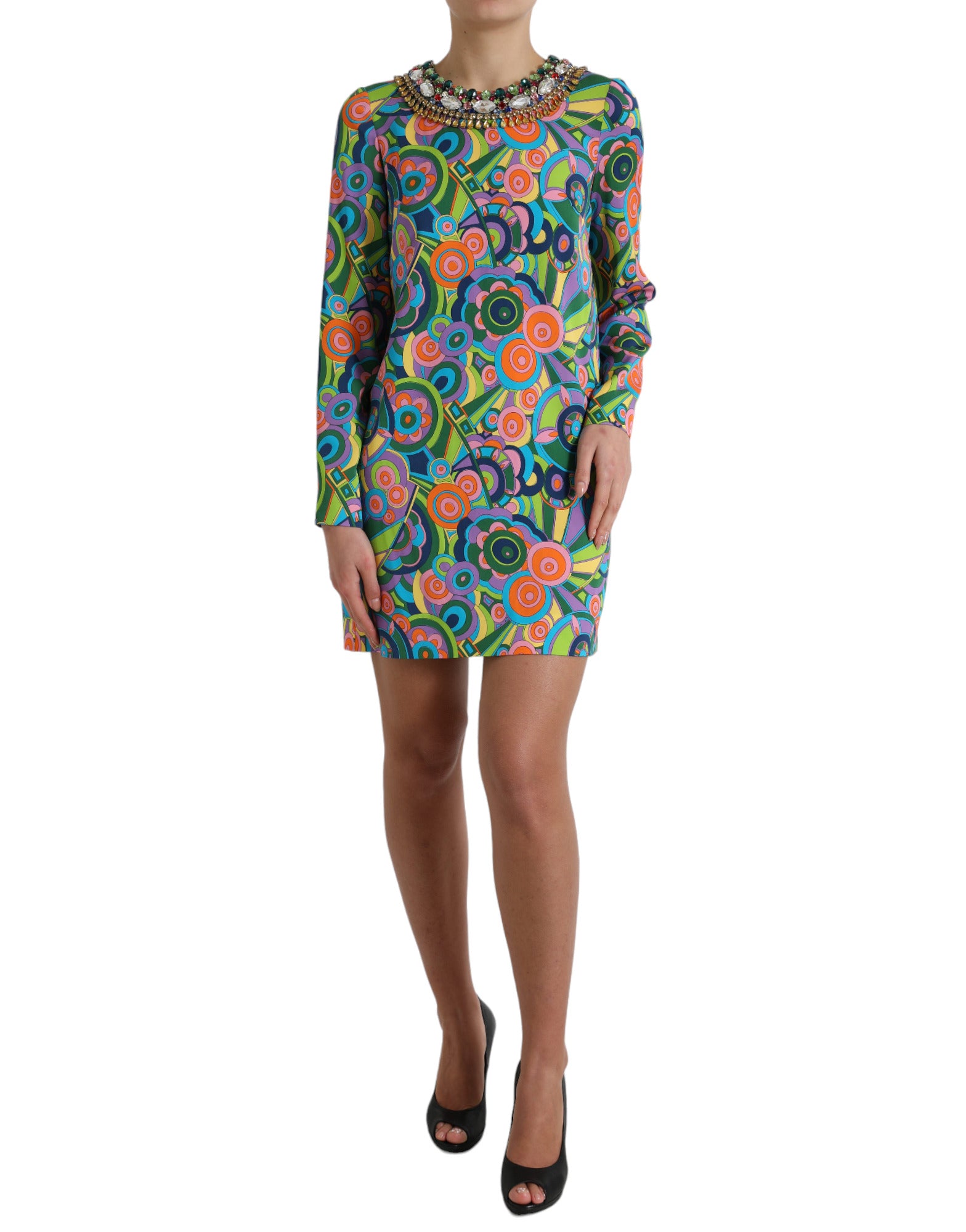 Dolce & Gabbana Mehrfarbiges Minikleid aus Seide mit geometrischem Muster