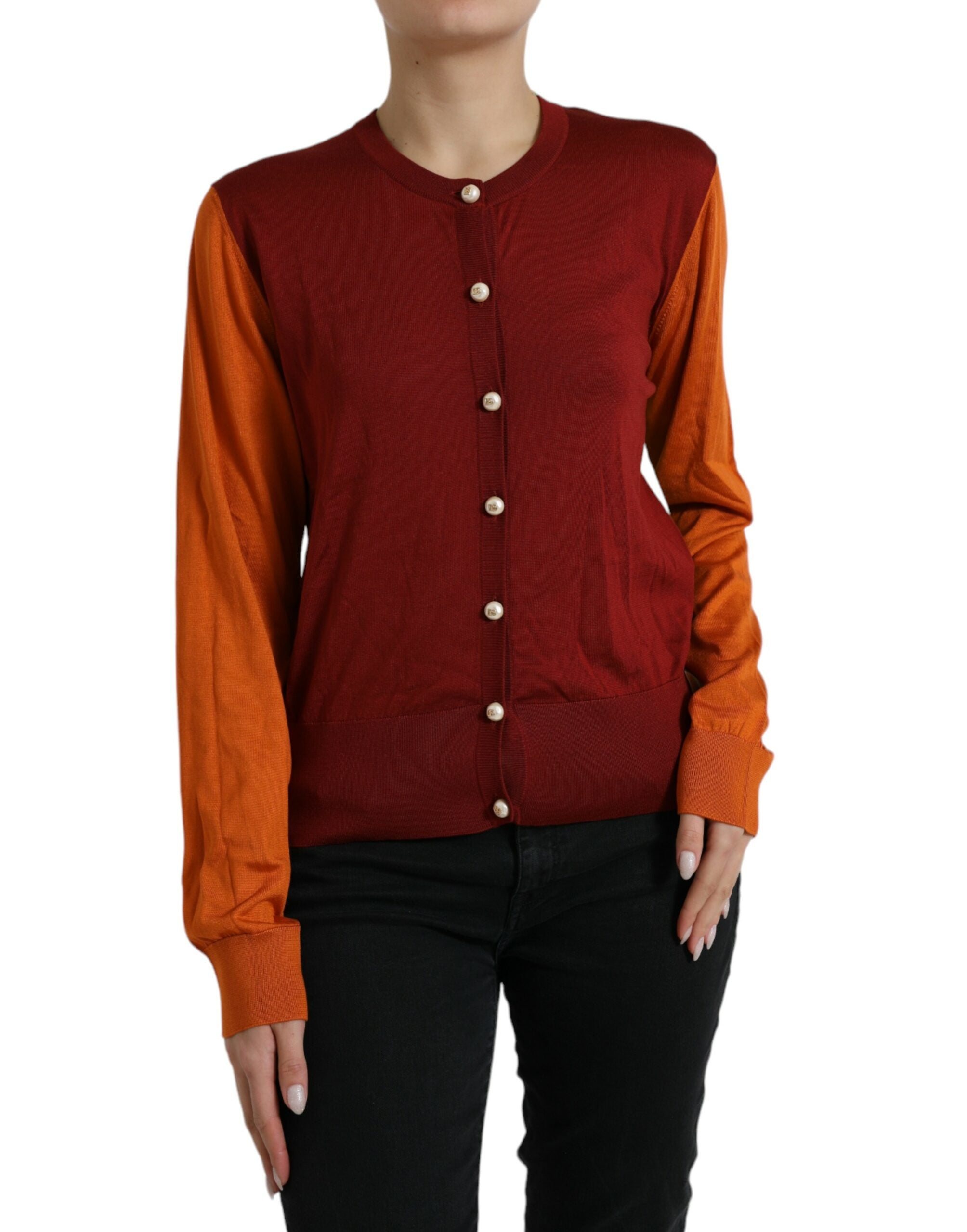 Dolce & Gabbana – Seiden-Cardigan mit Knopfleiste vorne, Kastanienbraun-Mix
