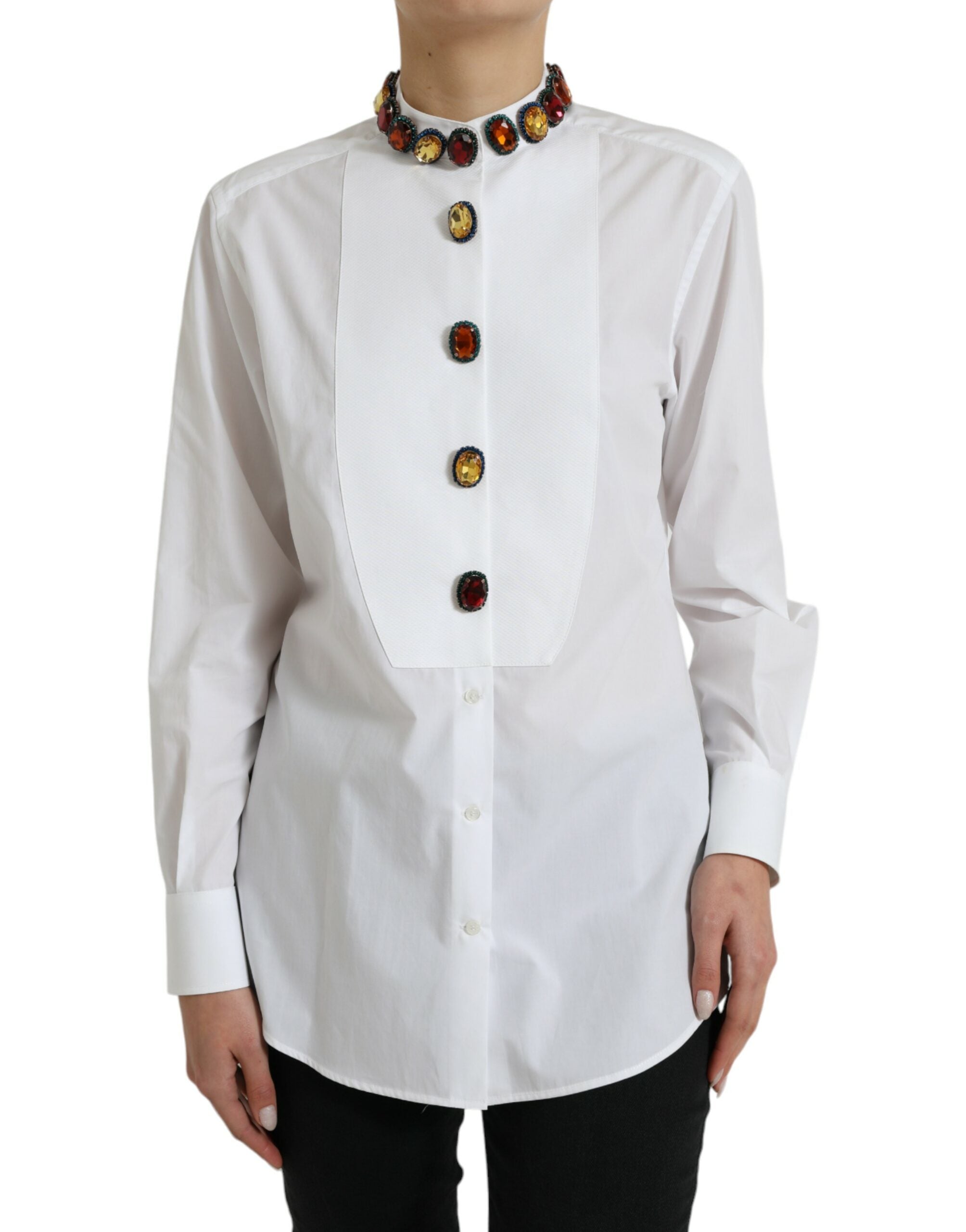Dolce & Gabbana Elegantes, kristallverziertes weißes Baumwolltop