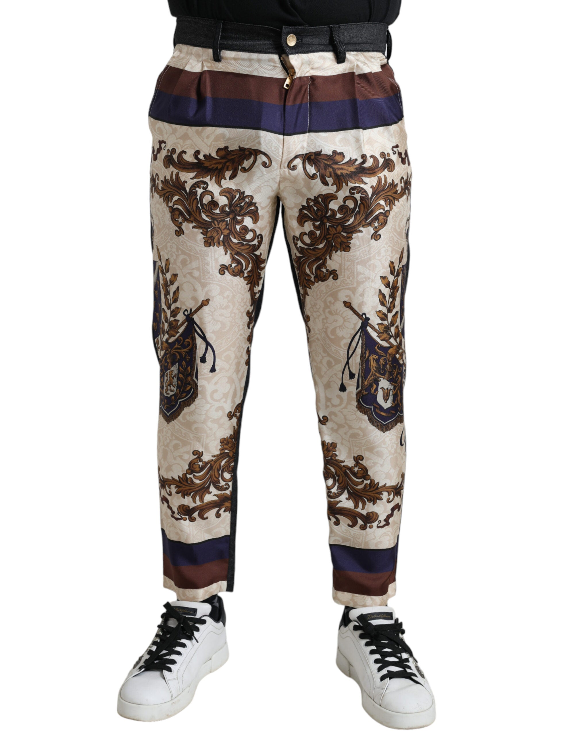 Dolce & Gabbana Elegante Skinny-Hose aus Seide mit heraldischem Print