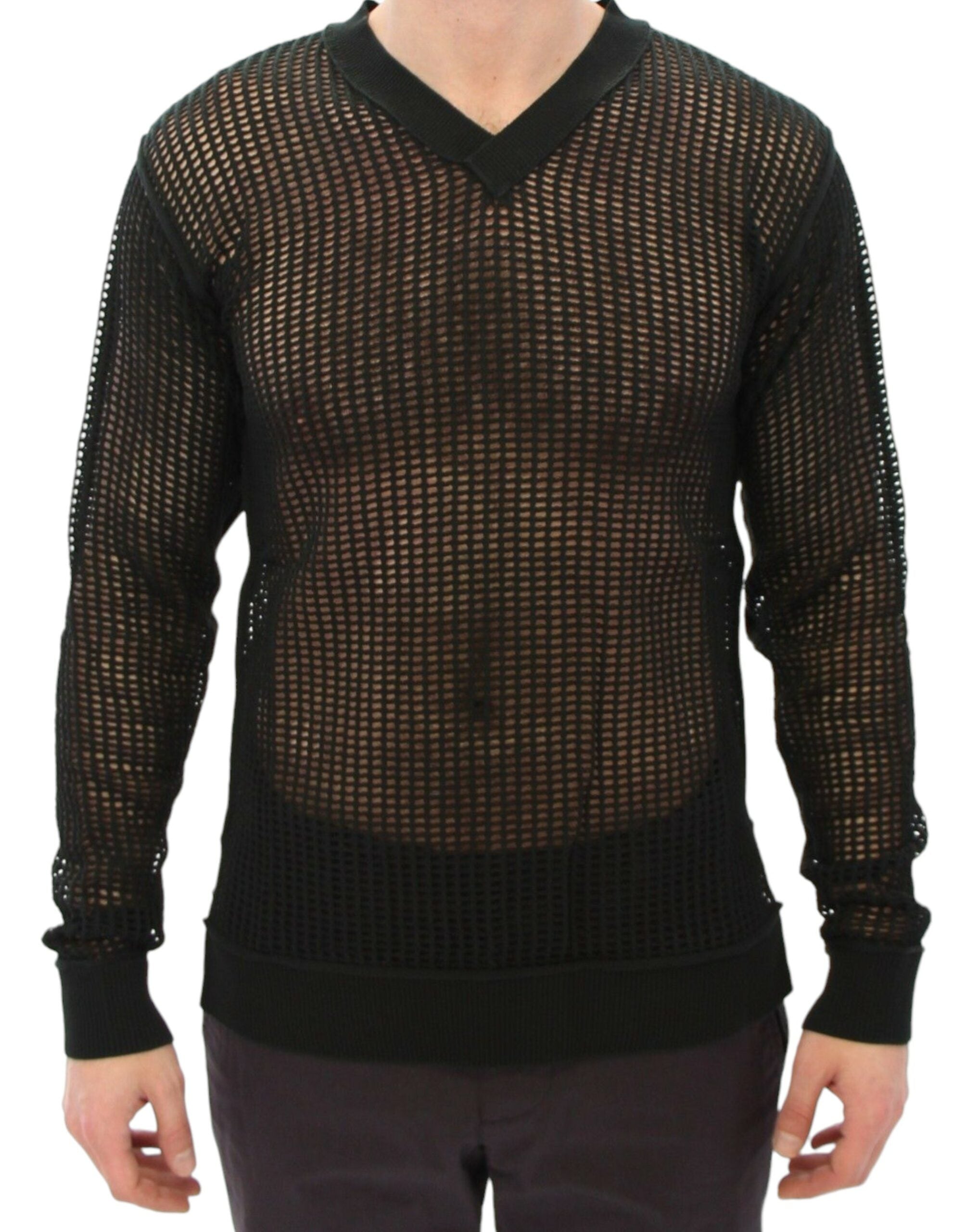 Pull élégant en maille vert foncé à col en V Dolce & Gabbana