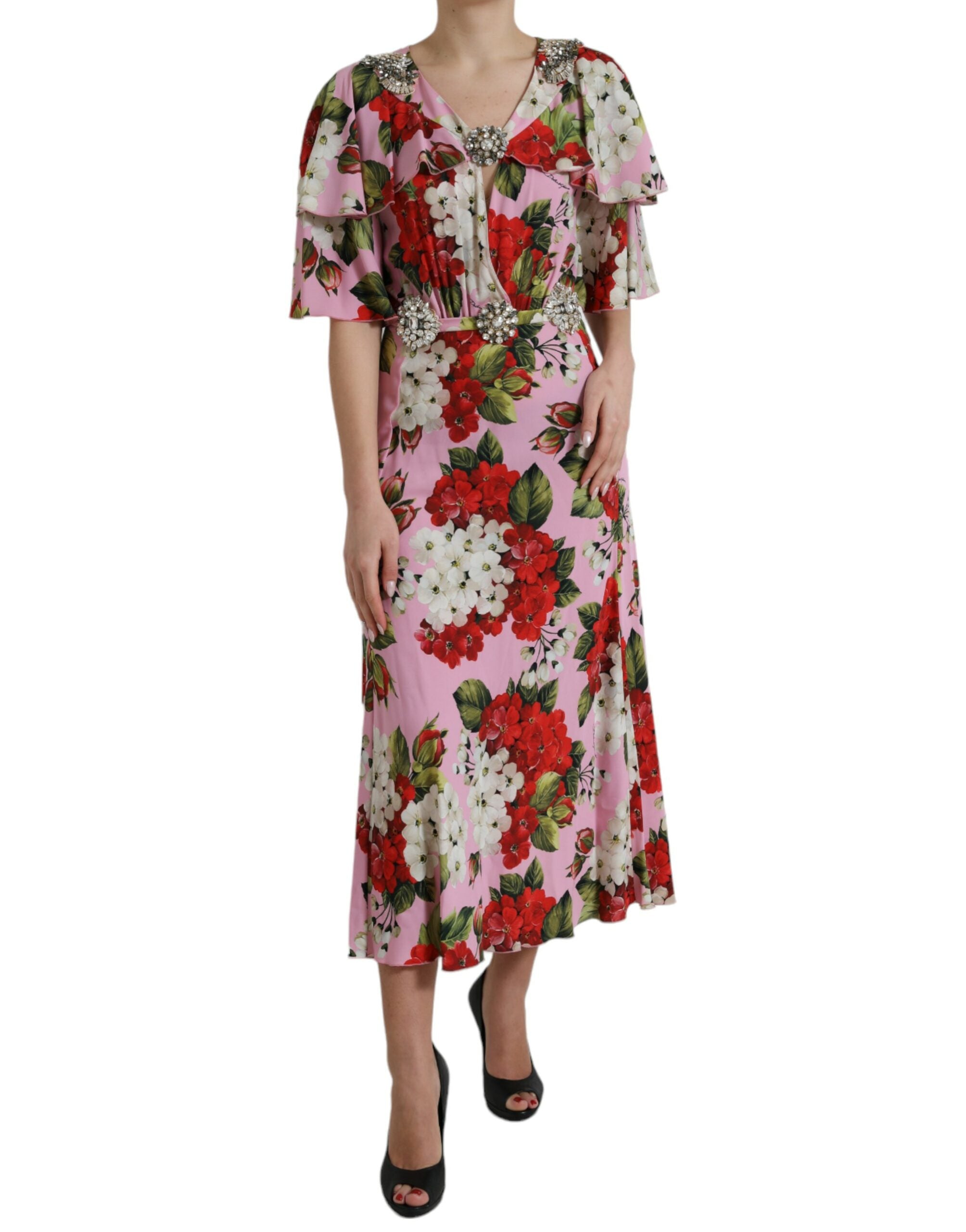 Dolce & Gabbana Elegantes Seidenkleid mit Kristallverzierung