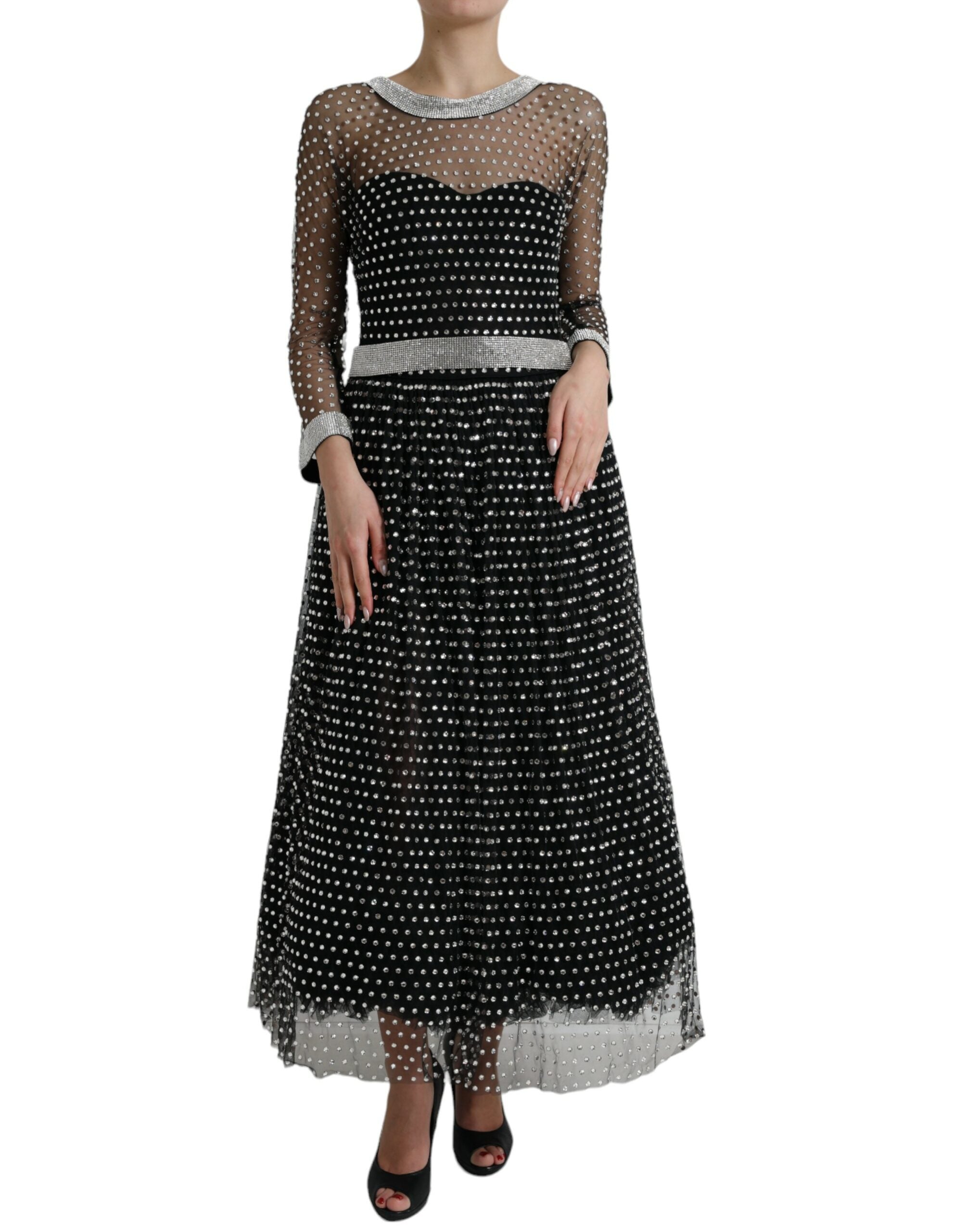 Robe longue noire élégante ornée de cristaux Dolce & Gabbana