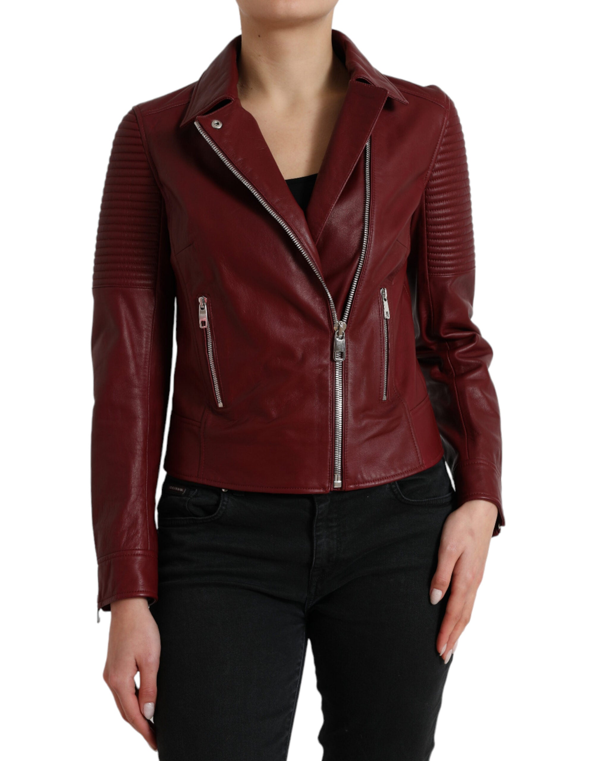 Dolce & Gabbana Bordeaux Biker-Lederjacke