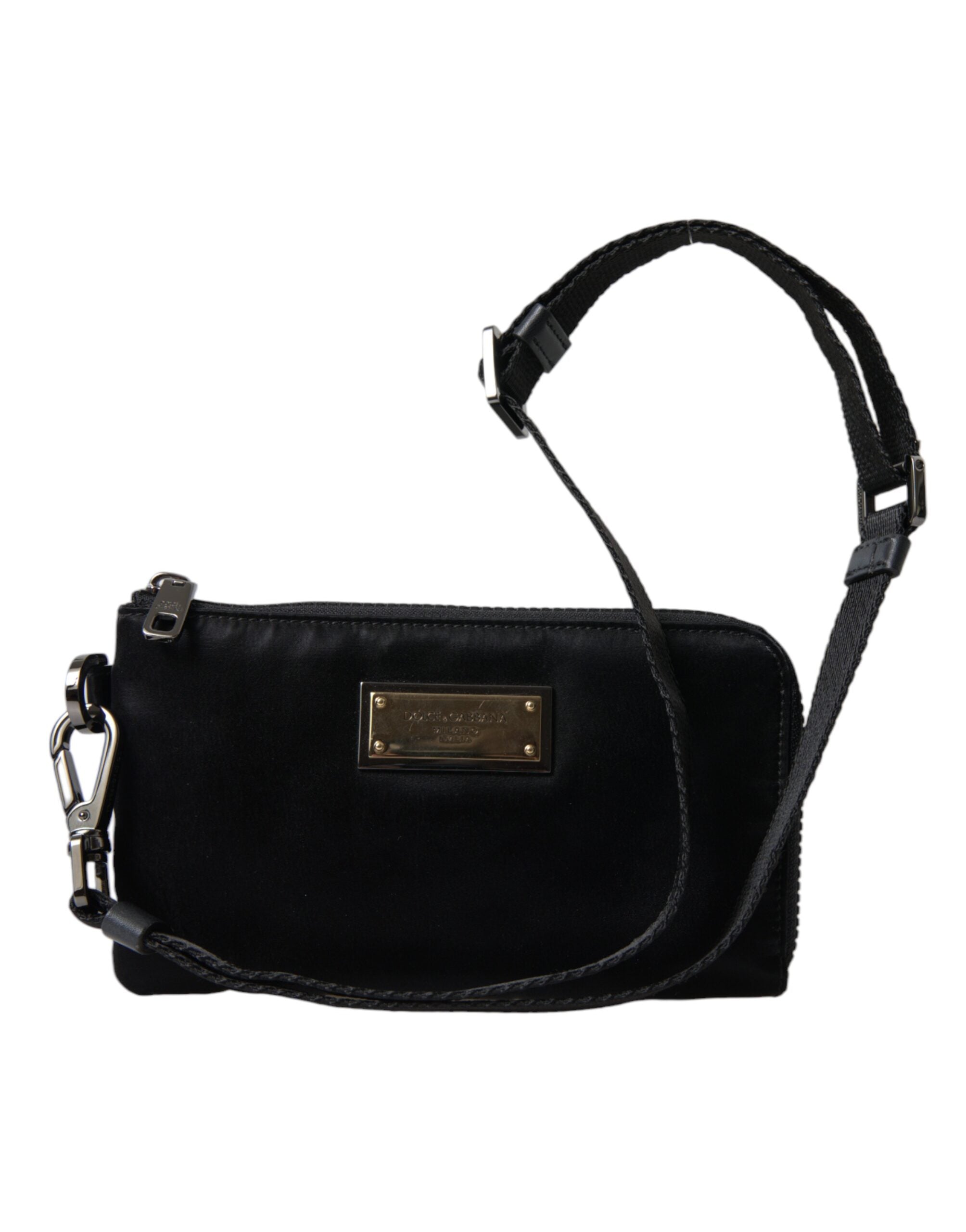 Pochette élégante en nylon et cuir noir Dolce & Gabbana