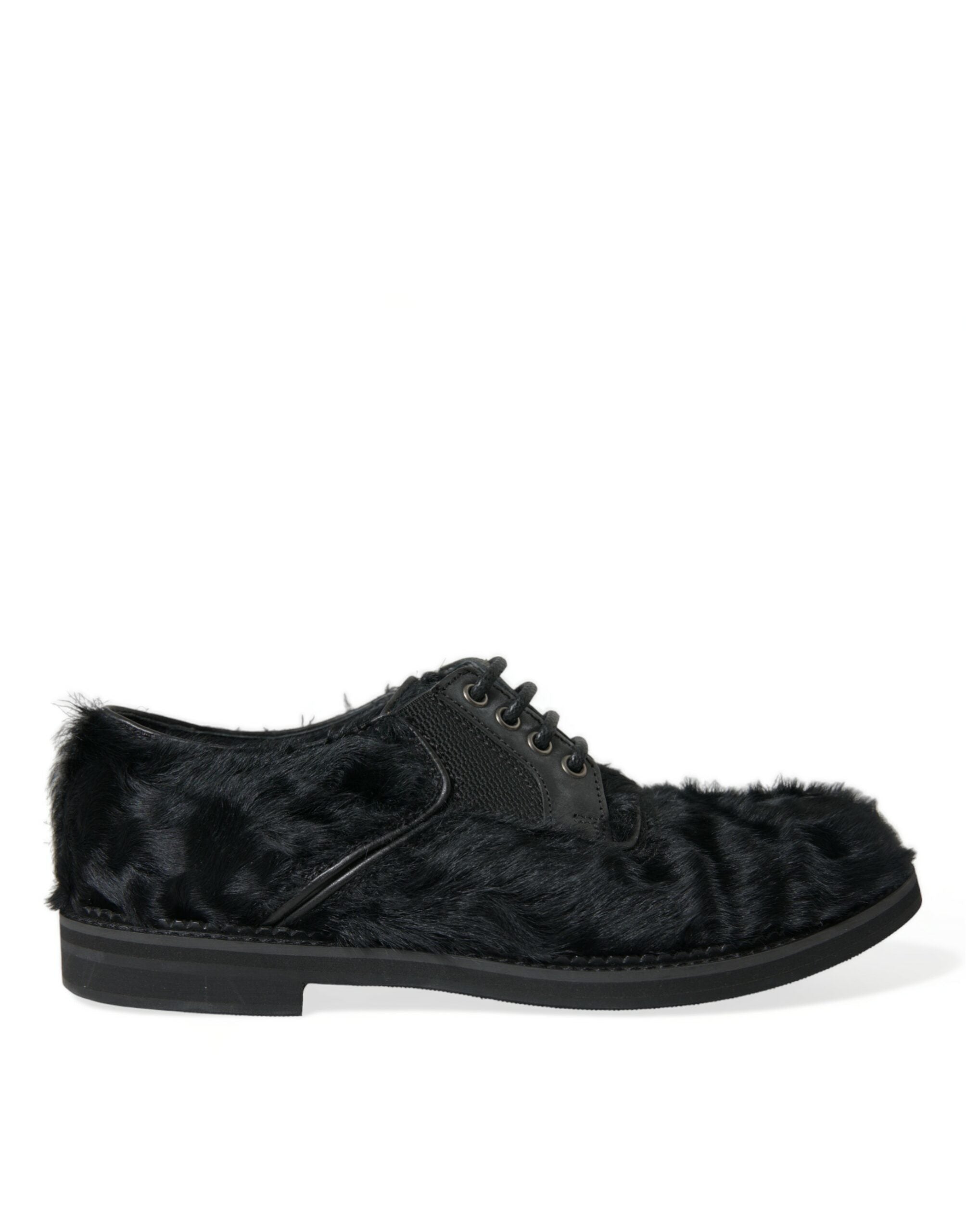 Dolce & Gabbana – Elegante Derby-Schuhe aus schwarzem Pelz für Herren