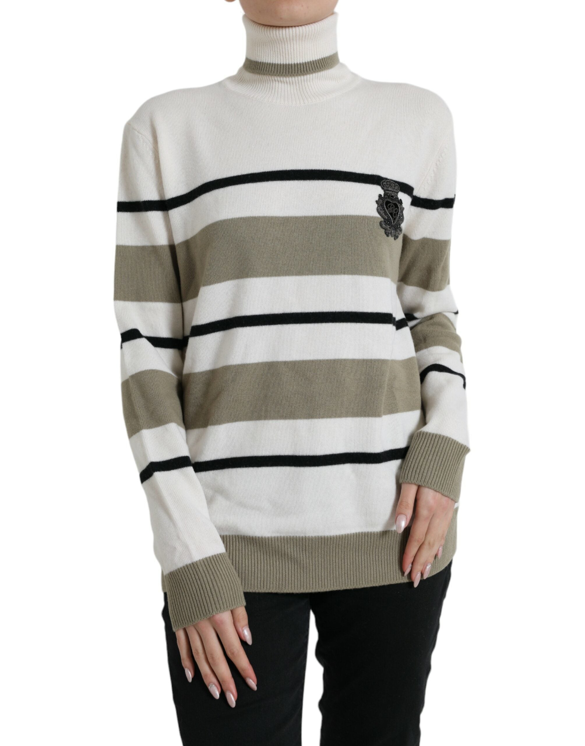Dolce & Gabbana Italienischer Rollkragenpullover aus gestreifter Wolle
