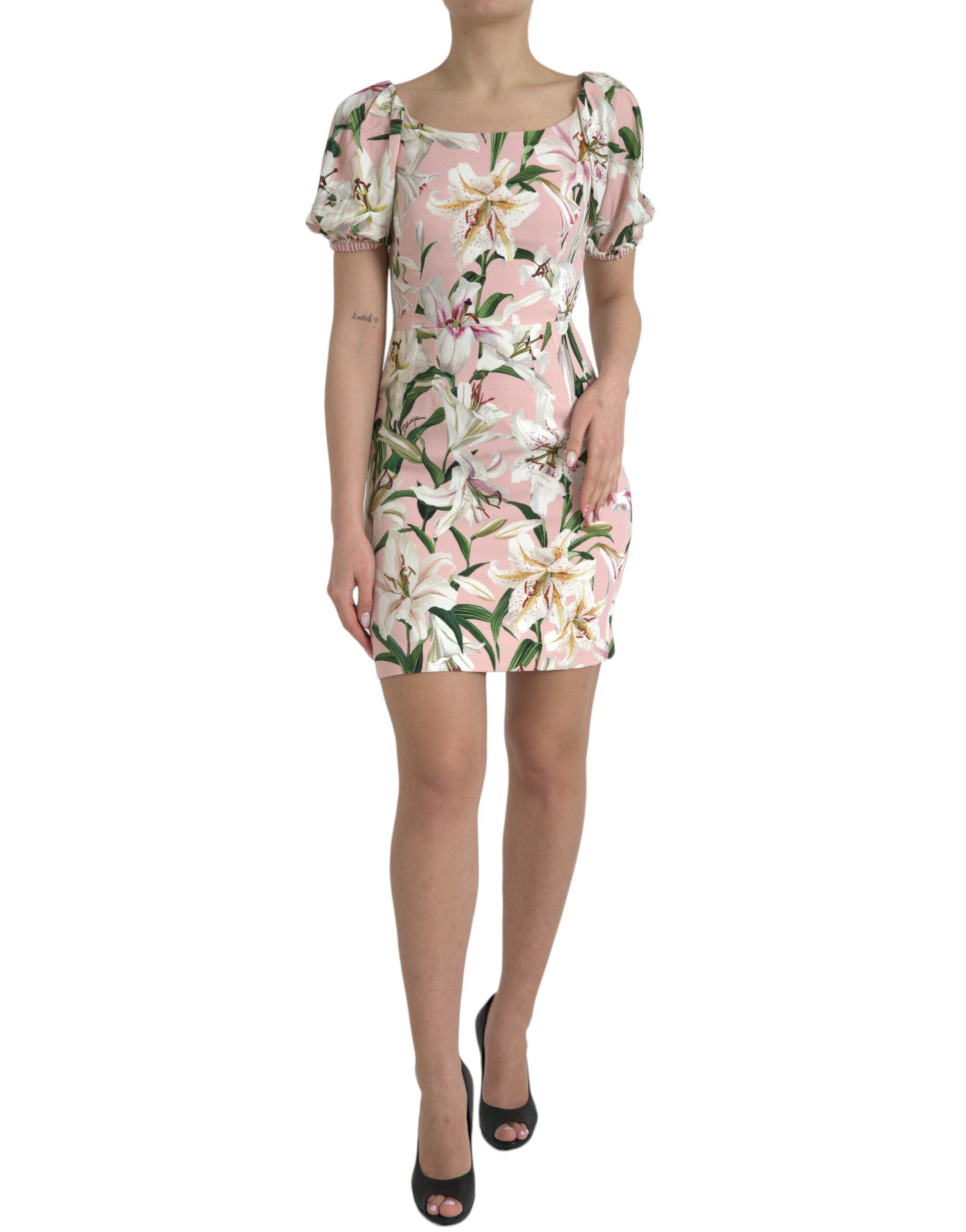 Robe fourreau élégante à imprimé lys rose Dolce & Gabbana