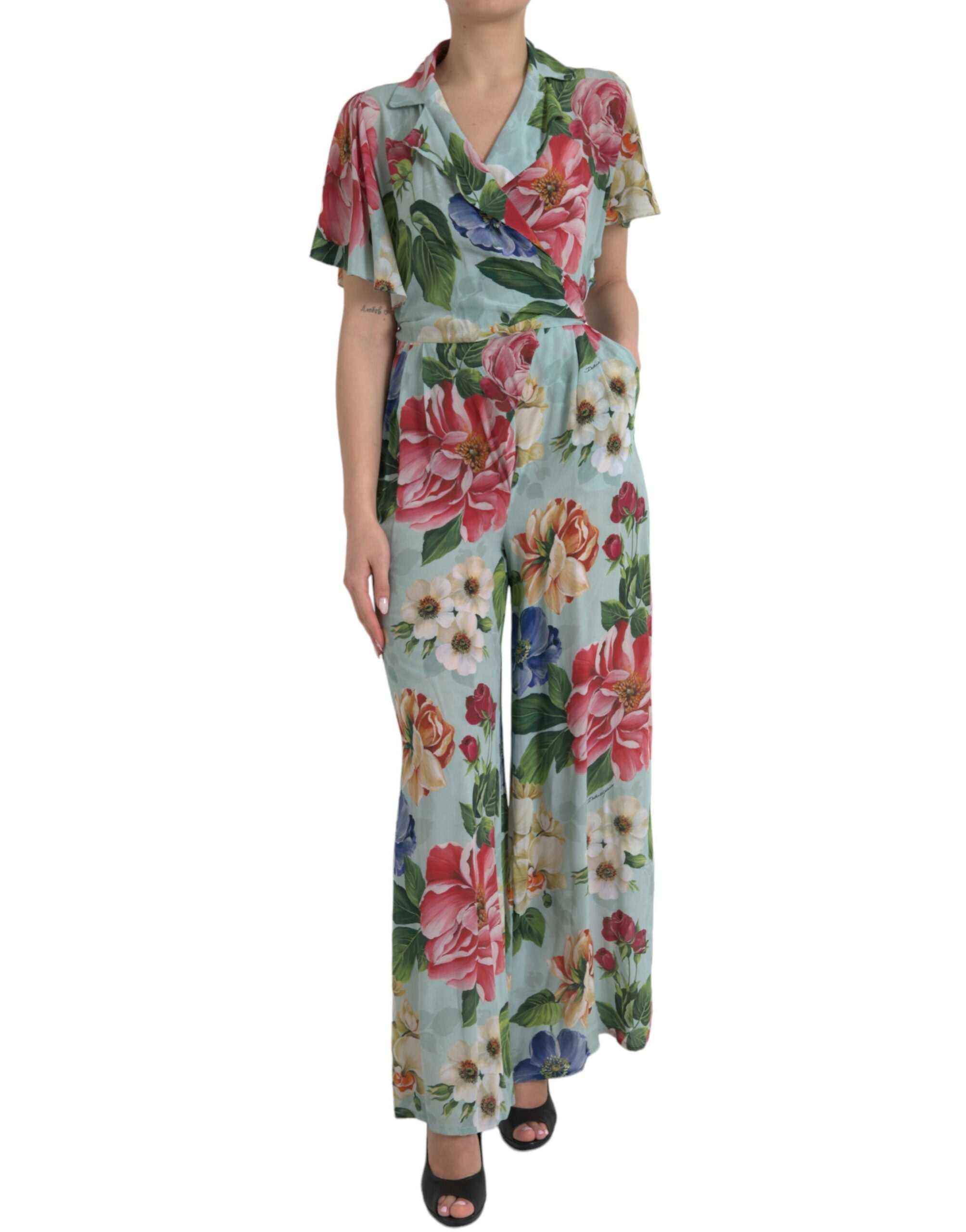 Dolce & Gabbana Eleganter Jumpsuit aus Seidenkrepp mit Blumenmuster