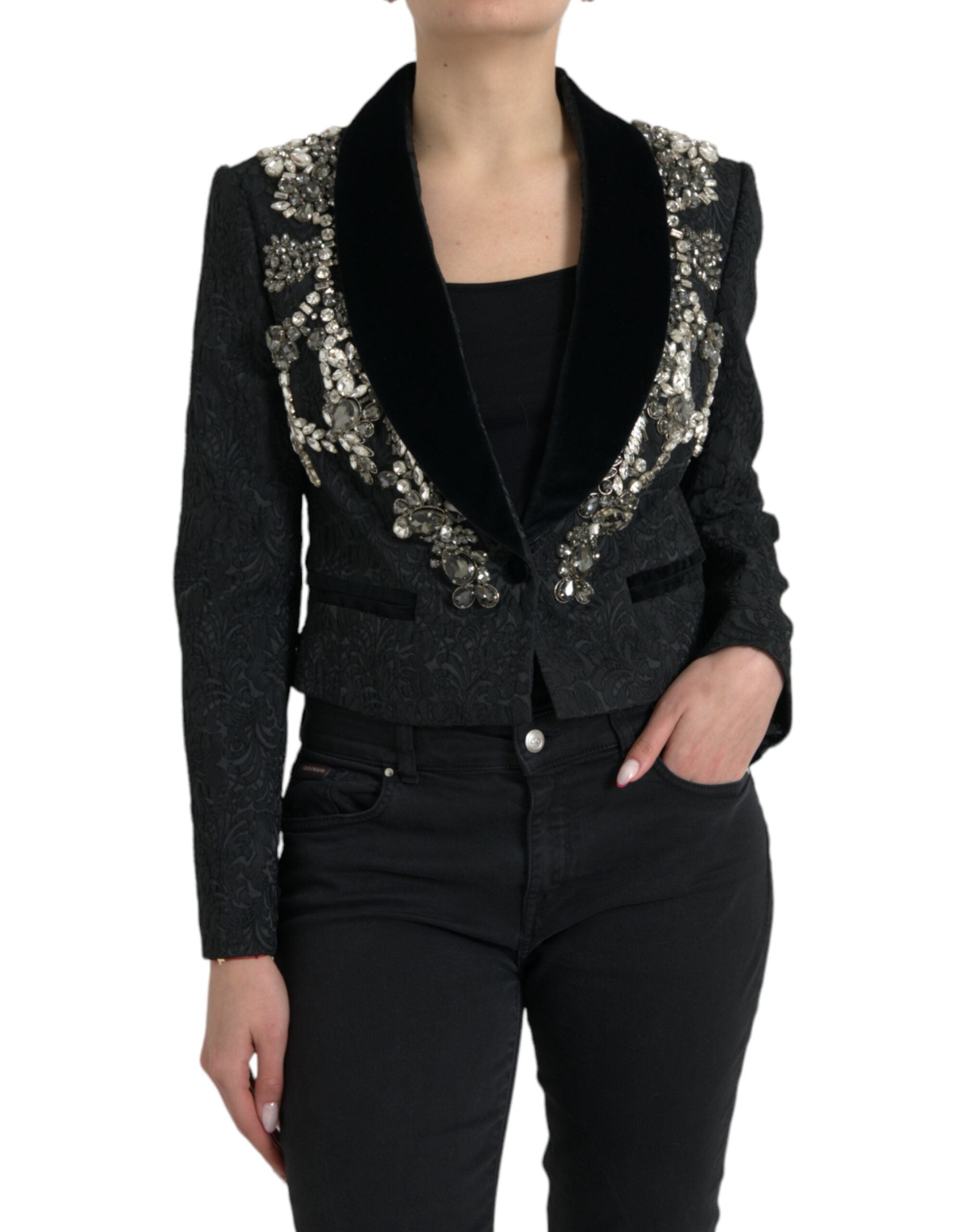 Dolce & Gabbana – Elegante, verzierte schwarze Manteljacke