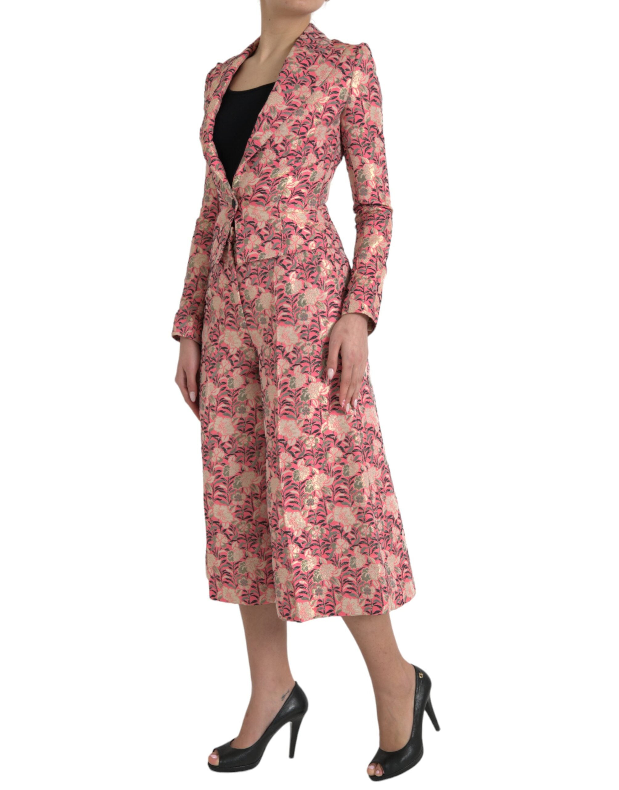 Costume 2 pièces slim en jacquard fleuri rose Dolce & Gabbana