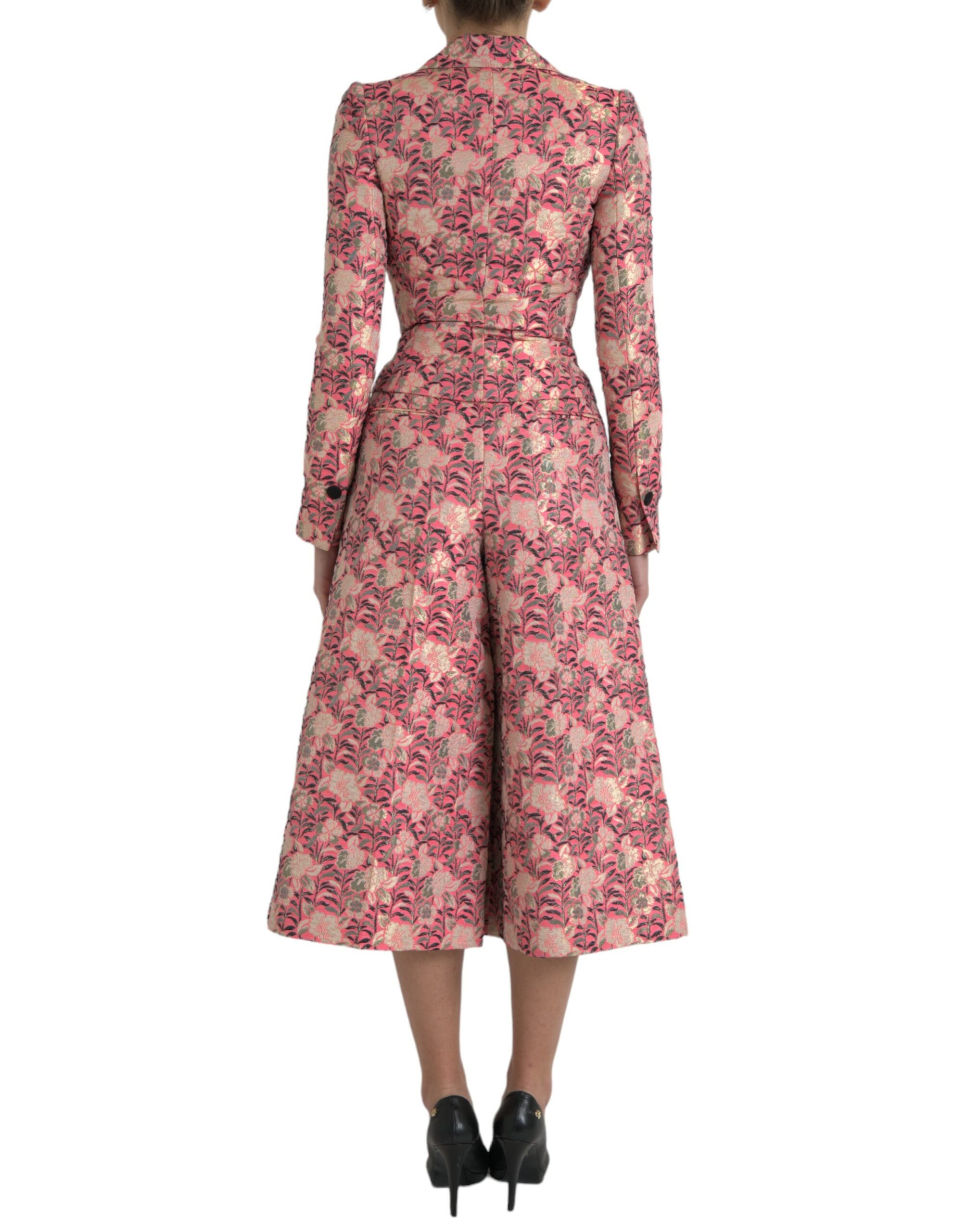Costume 2 pièces slim en jacquard fleuri rose Dolce & Gabbana