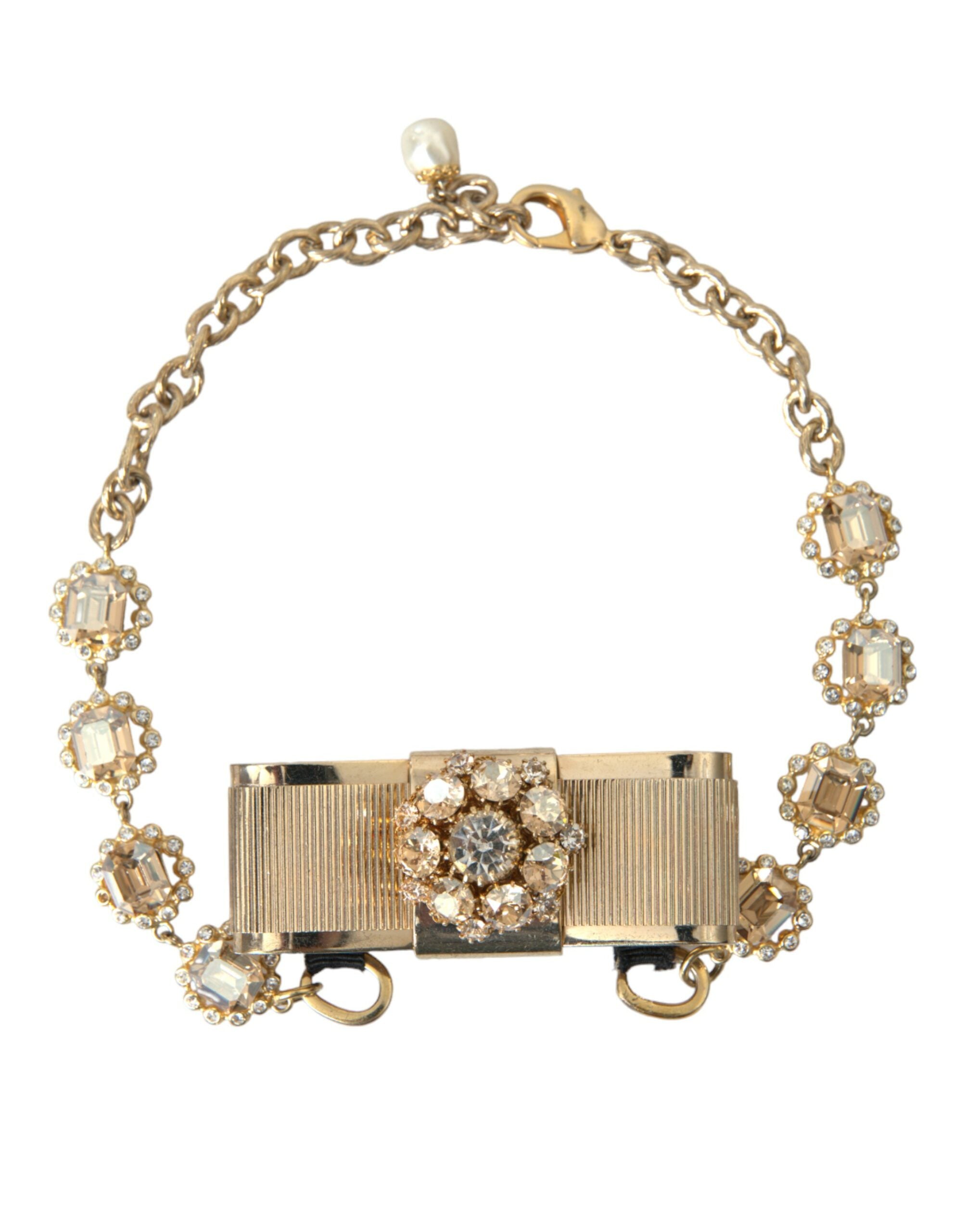 Dolce & Gabbana – Choker-Halskette mit Schleife und klarem Kristall aus goldenem Messing