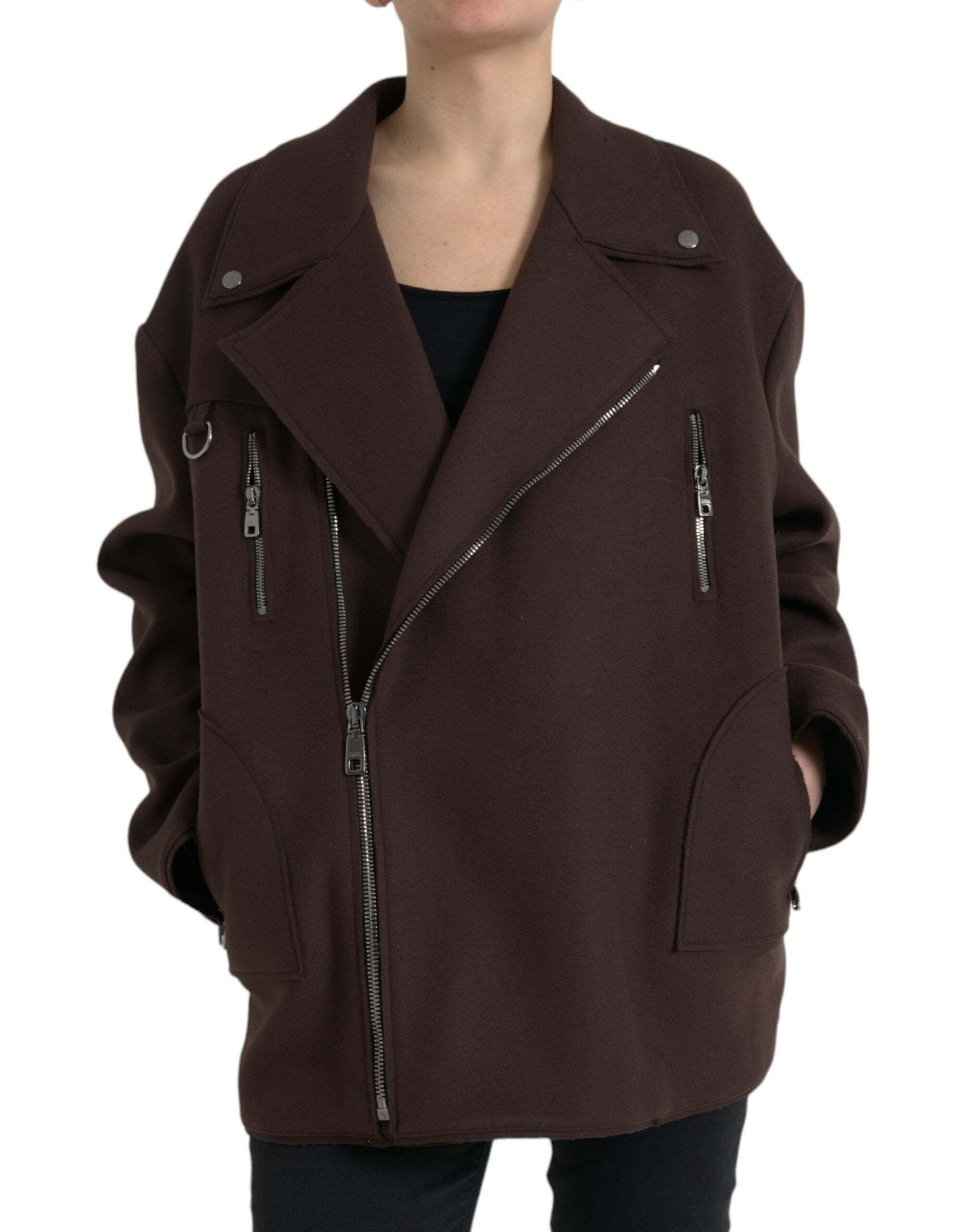 Dolce & Gabbana Brauner Mantel, kurze Bikerjacke aus Wolle