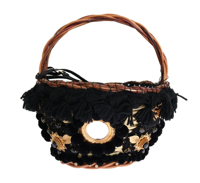 Dolce & Gabbana – Schicke Beuteltasche aus Stroh in Schlangenleder in Beige und Schwarz