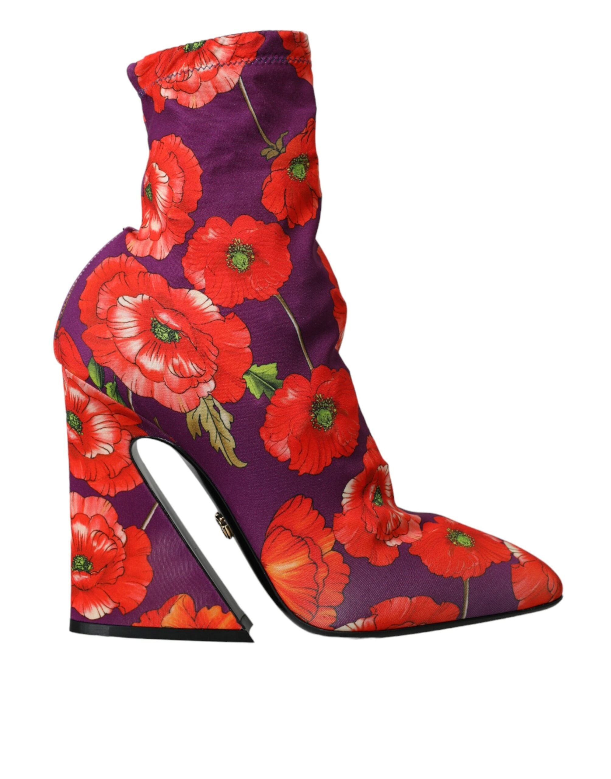 Dolce & Gabbana Lila Blumen Jersey Stretch Stiefel Schuhe