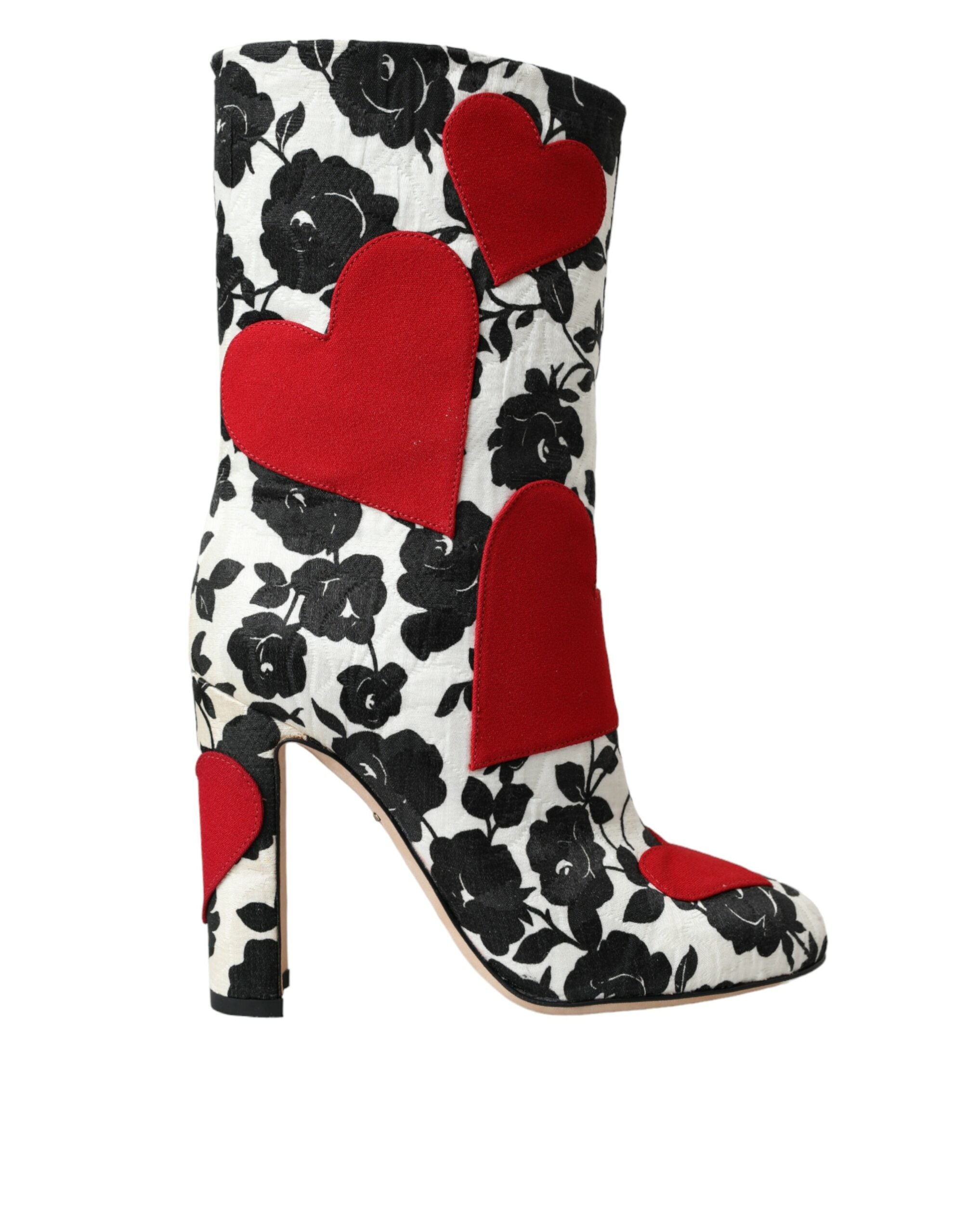 Dolce & Gabbana Weiße Lederstiefel mit Blumenherzen