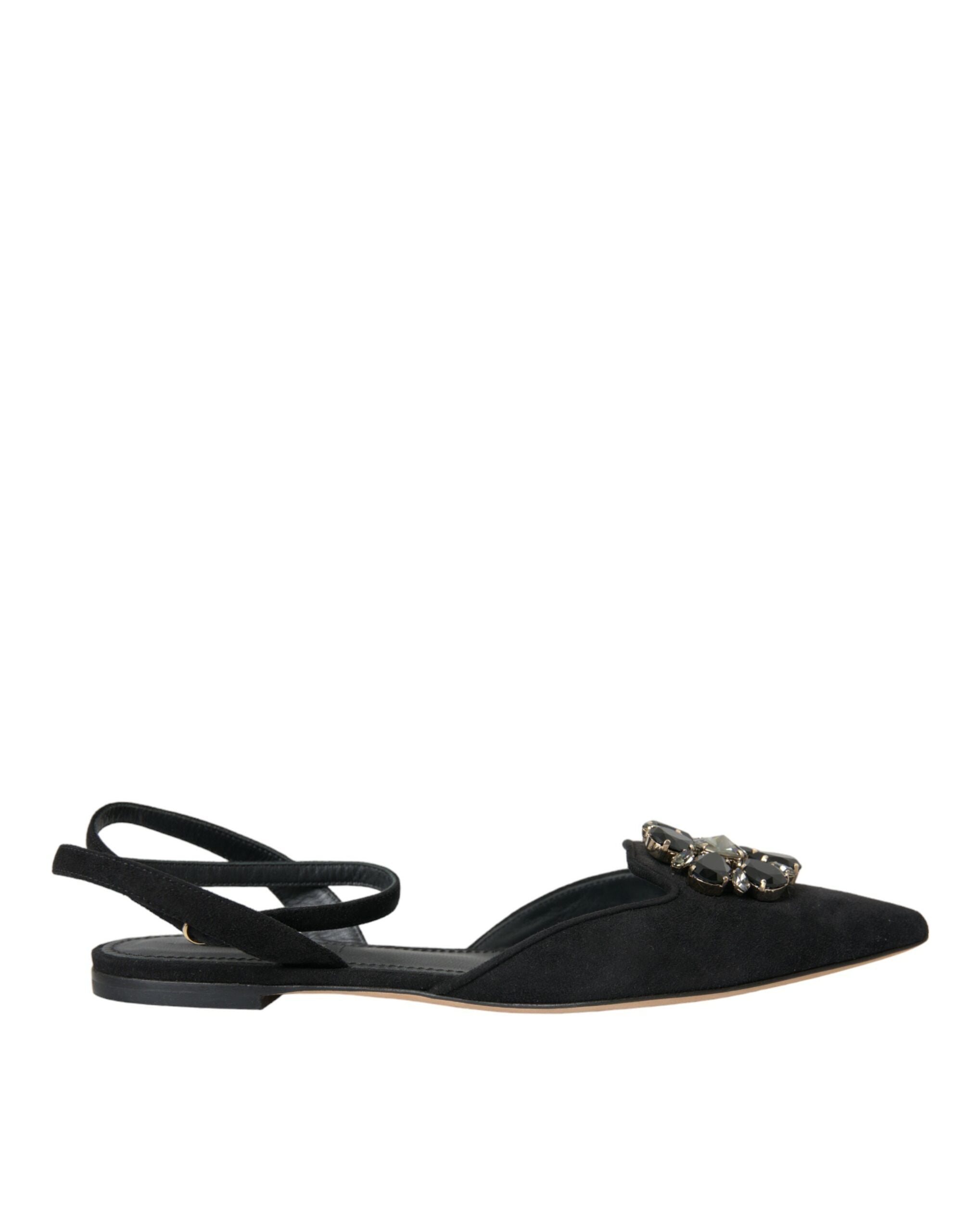 Dolce & Gabbana Slingback-Sandalen aus schwarzem Leder mit Kristallen