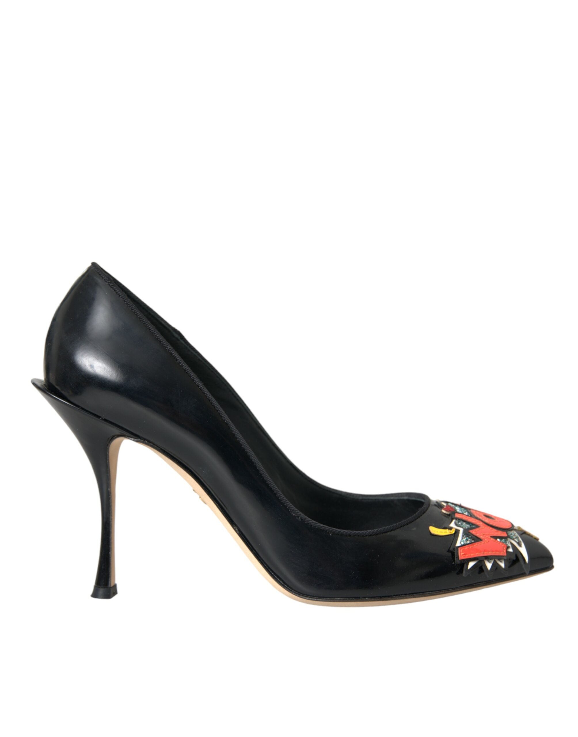Escarpins à talons en cuir noir Dolce & Gabbana avec patch WOW