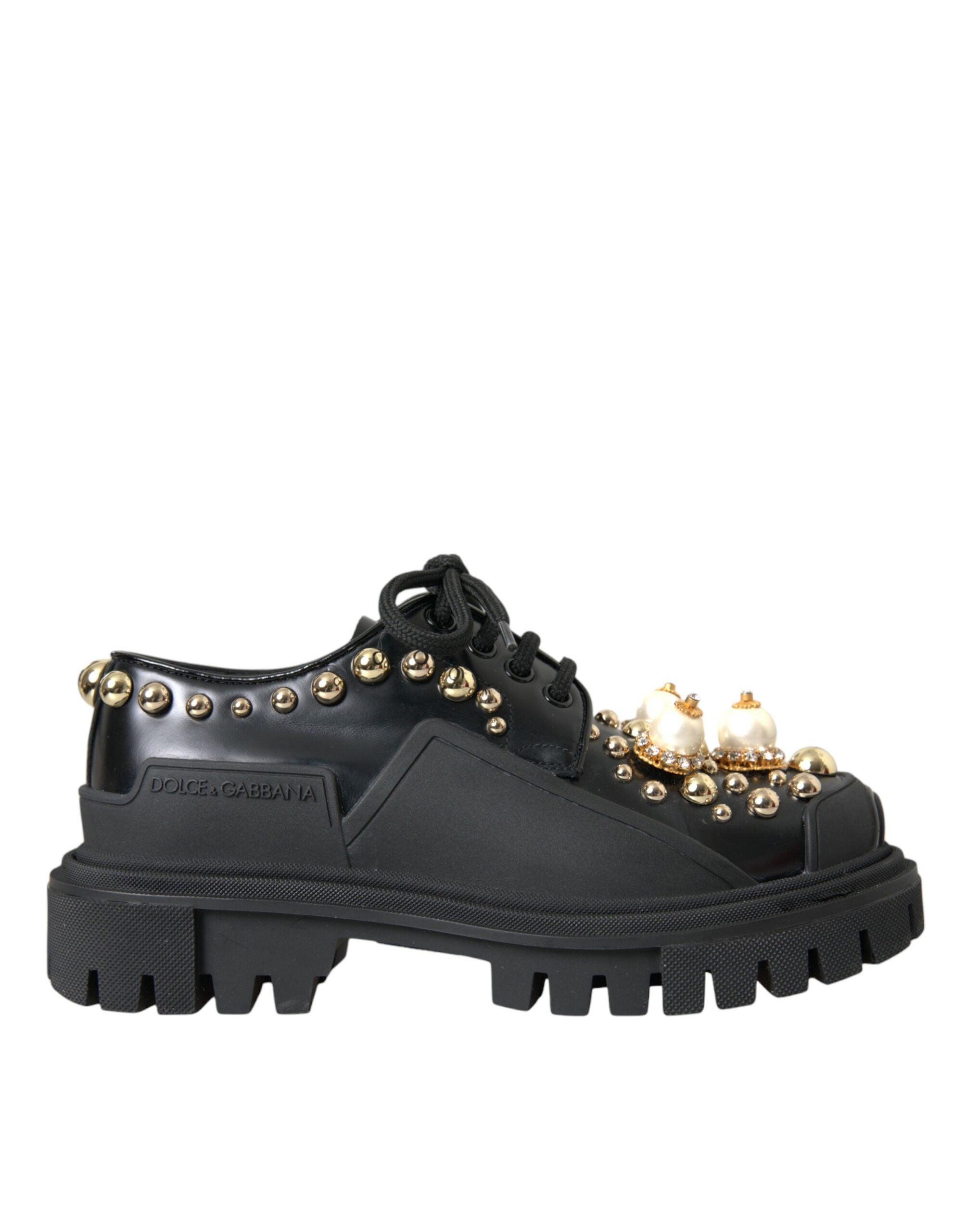 Dolce & Gabbana – Trekking-Derby-Schuhe aus schwarzem Leder mit Verzierung