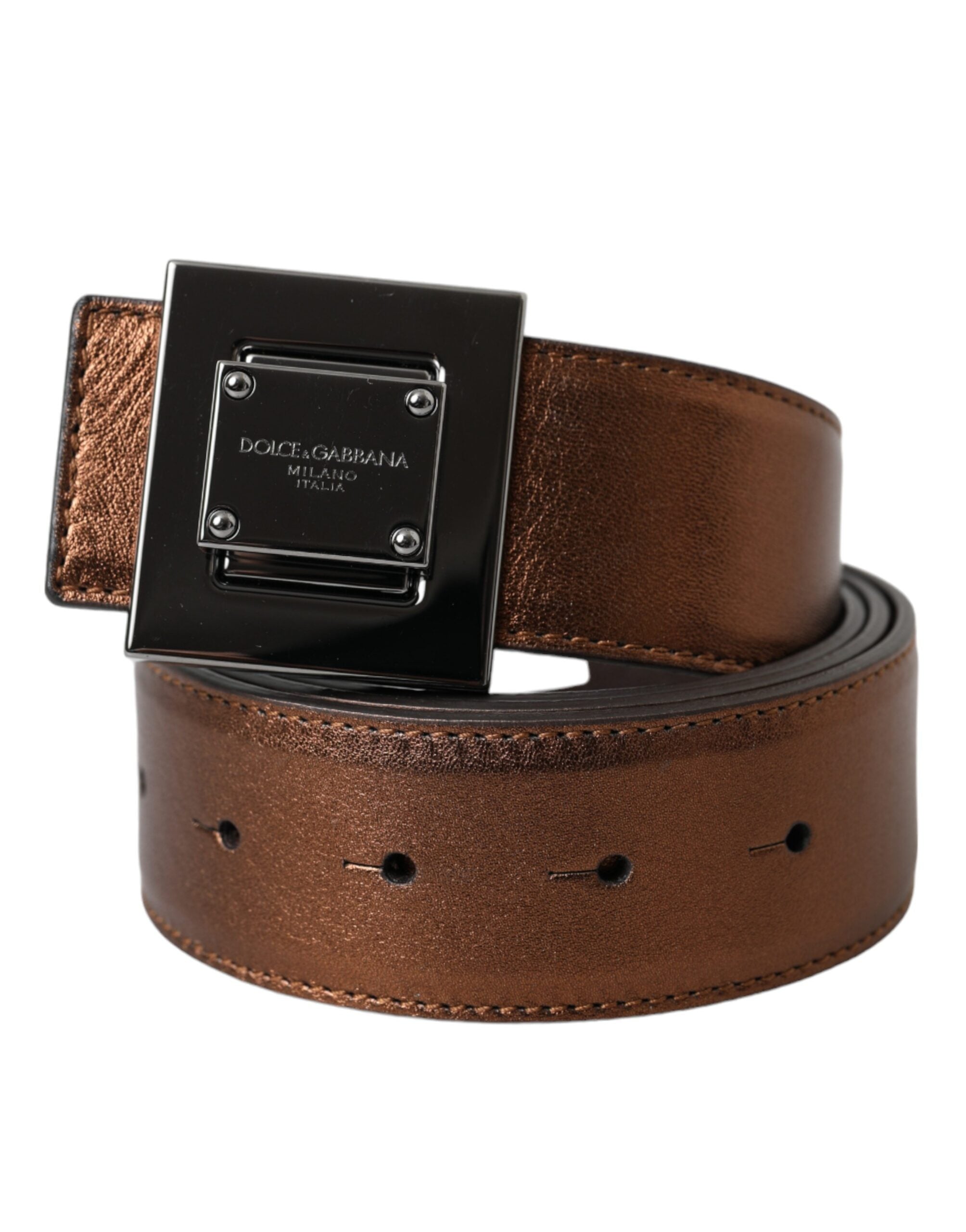 Dolce & Gabbana Gürtel aus metallisch bronzefarbenem Leder mit quadratischer Metallschnalle