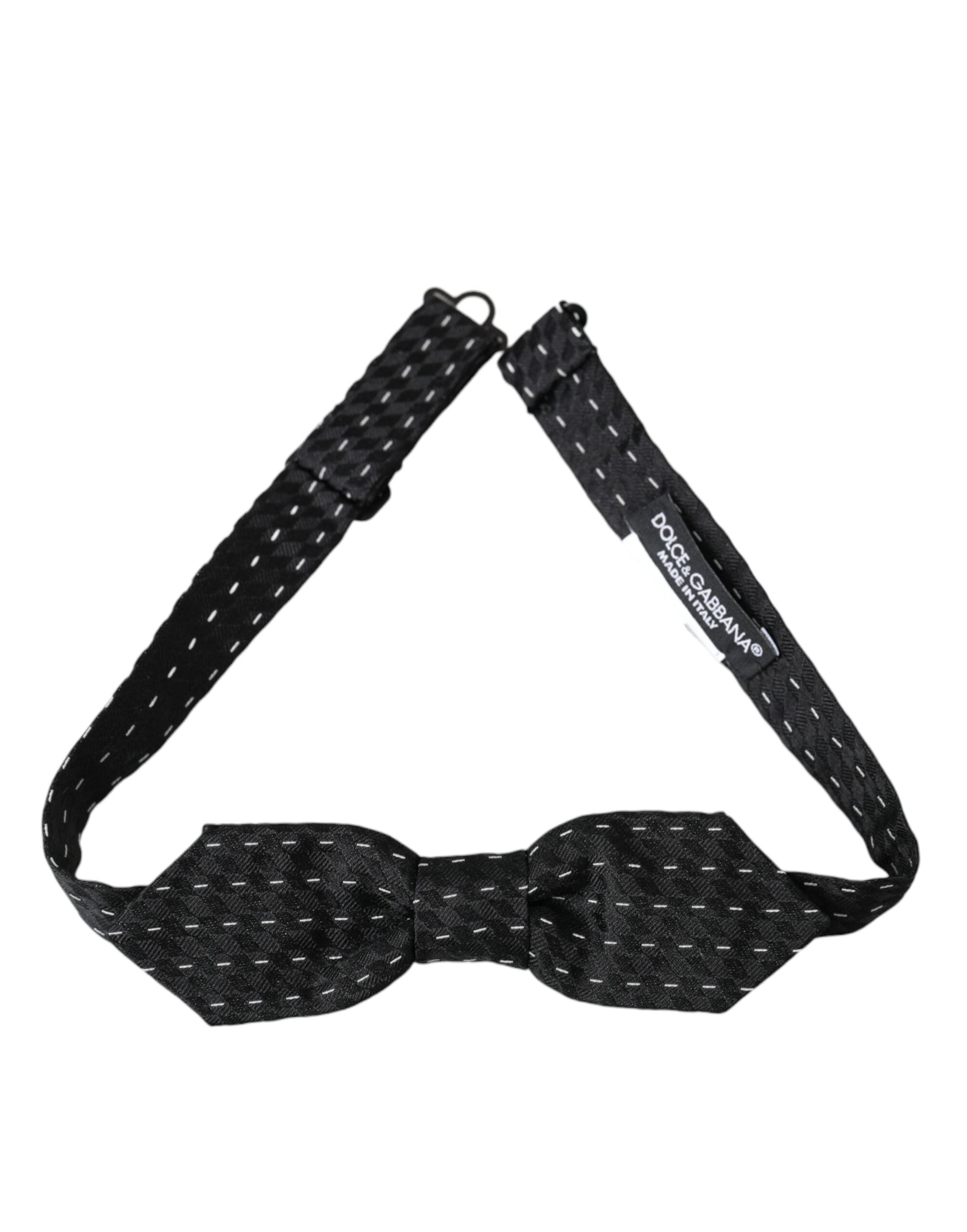 Nœud papillon homme en soie surpiqué noir et blanc Dolce & Gabbana