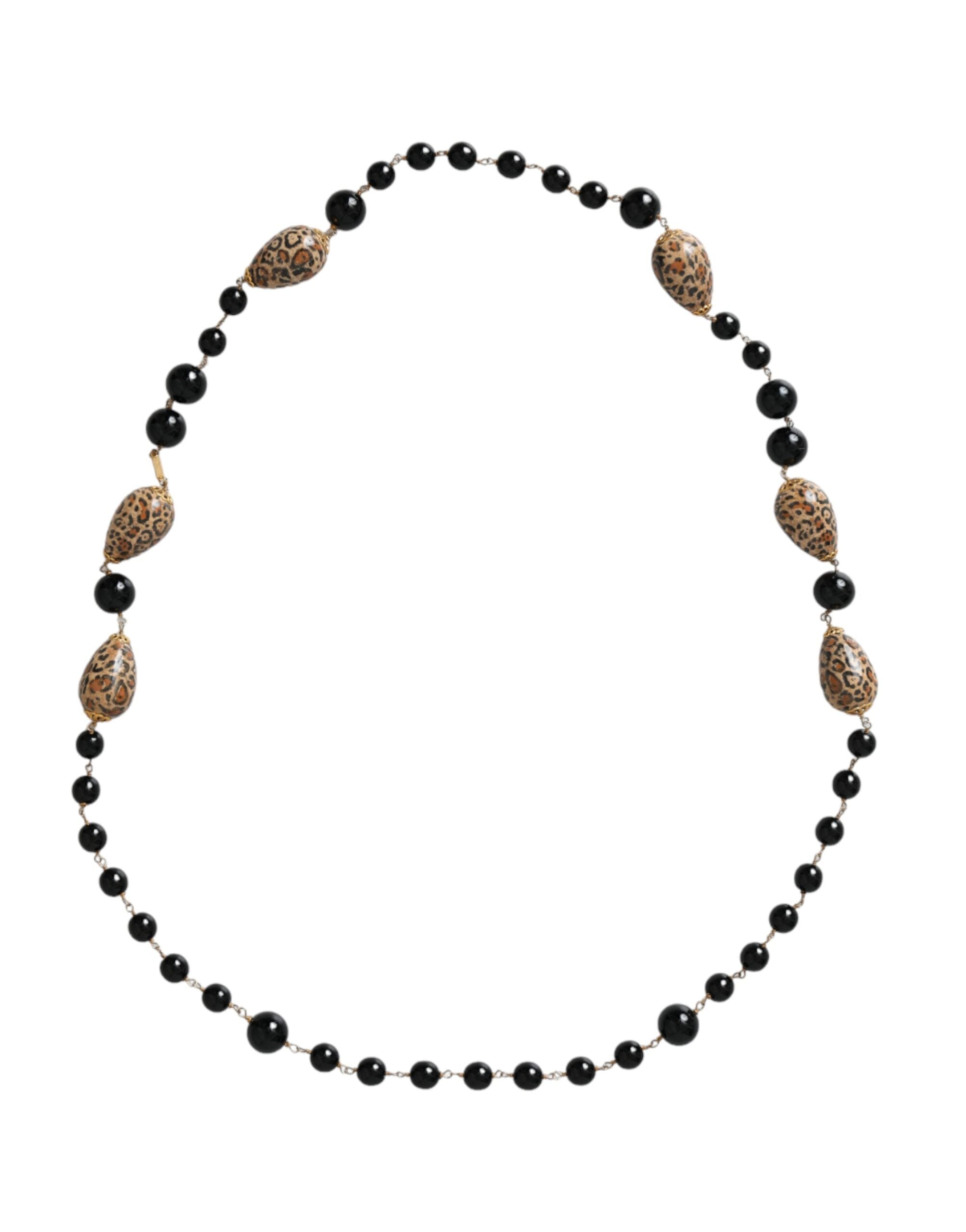 Collier à longue chaîne Dolce & Gabbana en laiton doré et perles noires imprimées