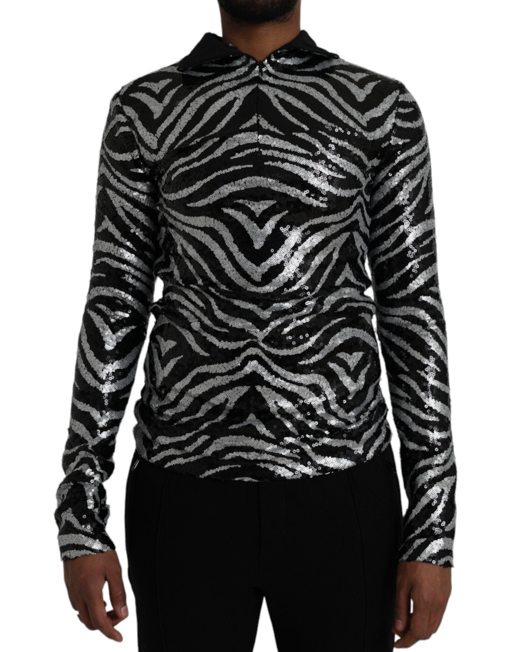 Pull en polyester à paillettes noires et argentées Dolce & Gabbana
