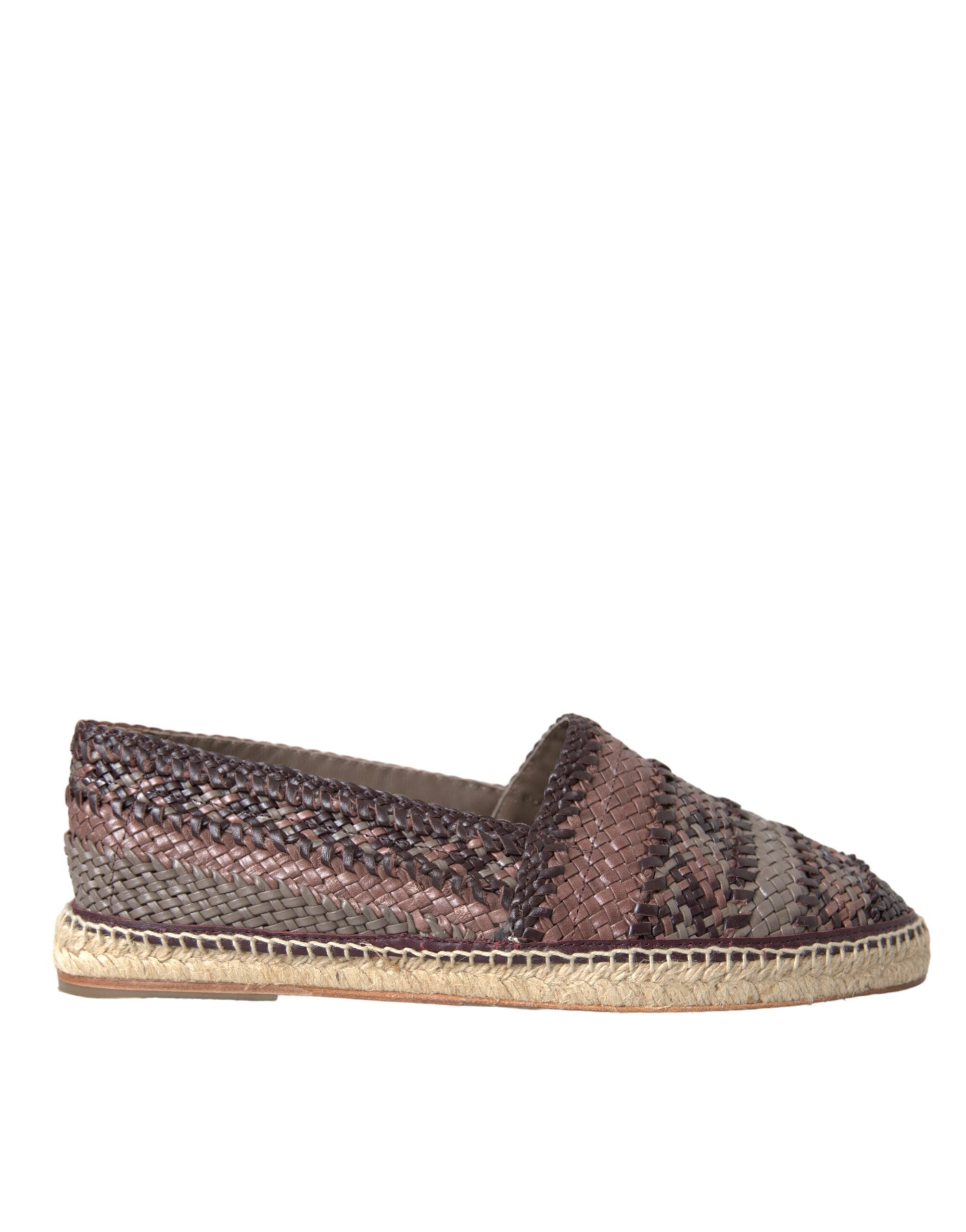 Chaussures plates espadrilles en cuir de buffle marron Dolce & Gabbana
