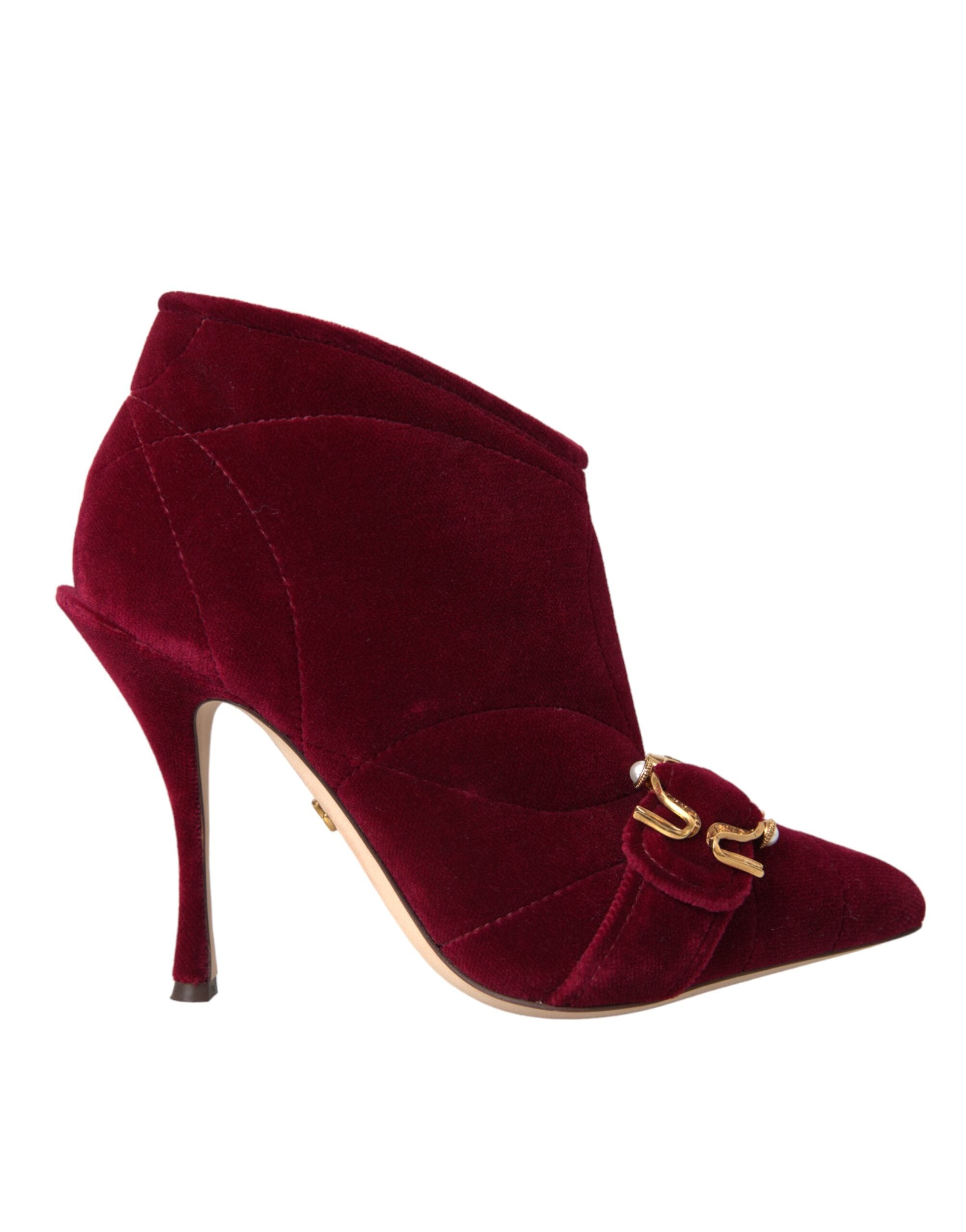Bottes à boucle en velours rouge foncé Dolce & Gabbana