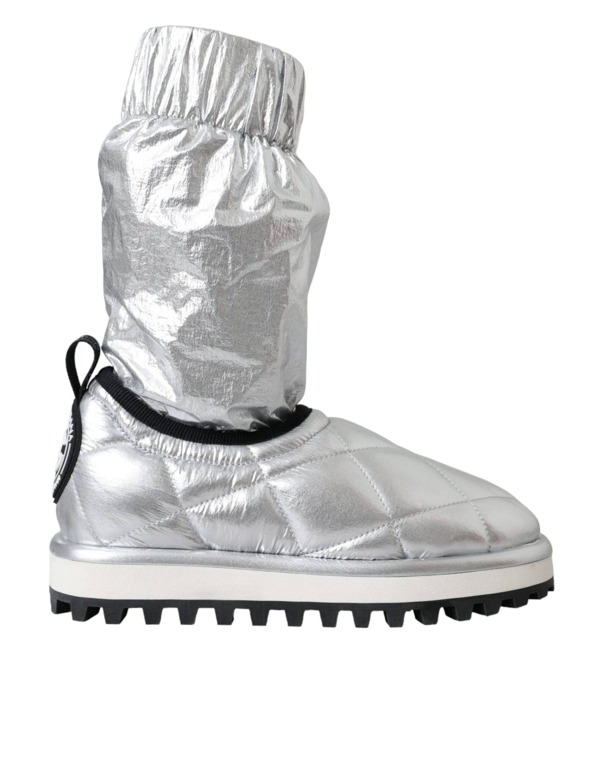 Chaussures montantes matelassées argentées métallisées Dolce & Gabbana avec patch logo