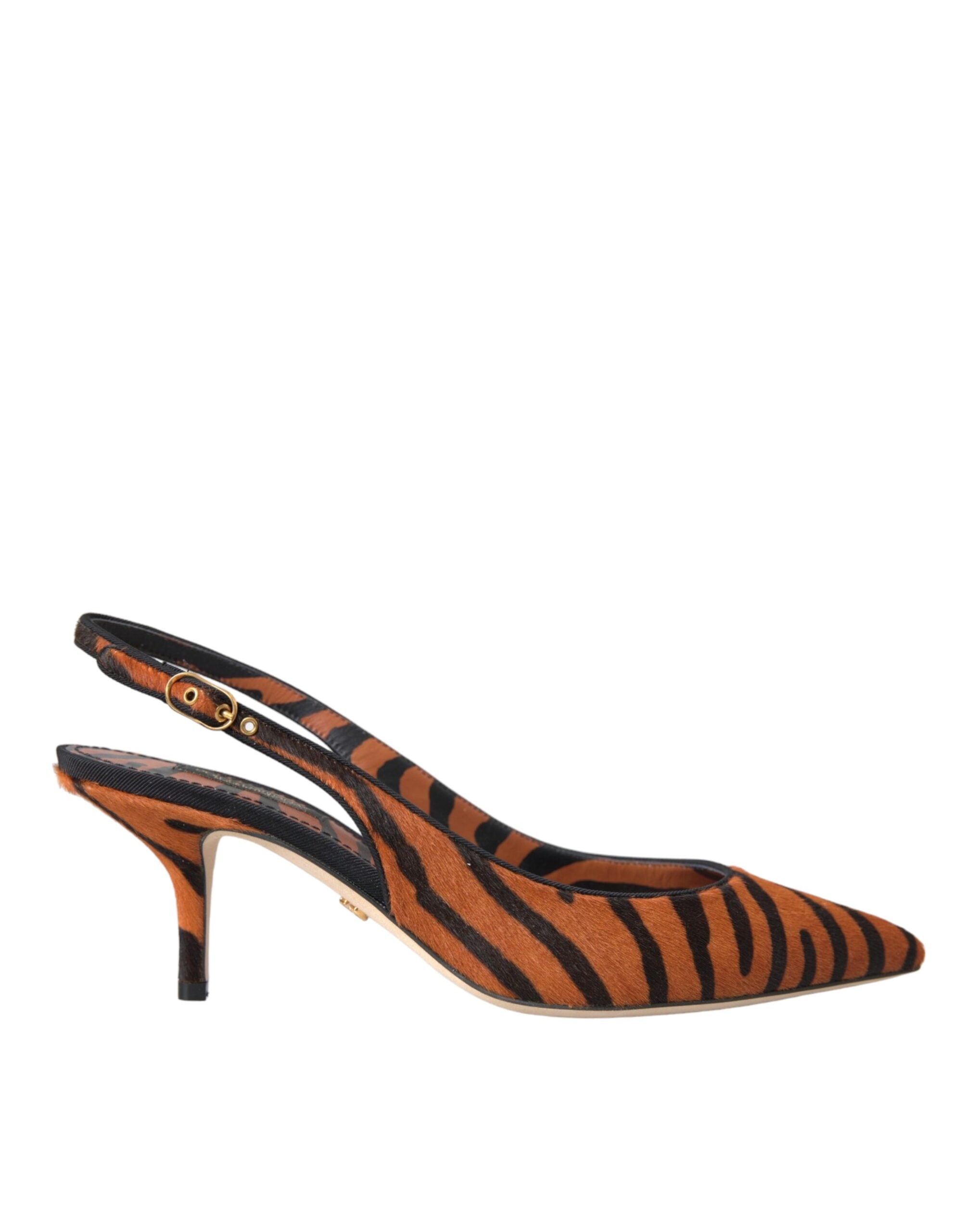 Dolce & Gabbana – Slingbacks aus Leder mit Zebramuster in Schwarz und Orange