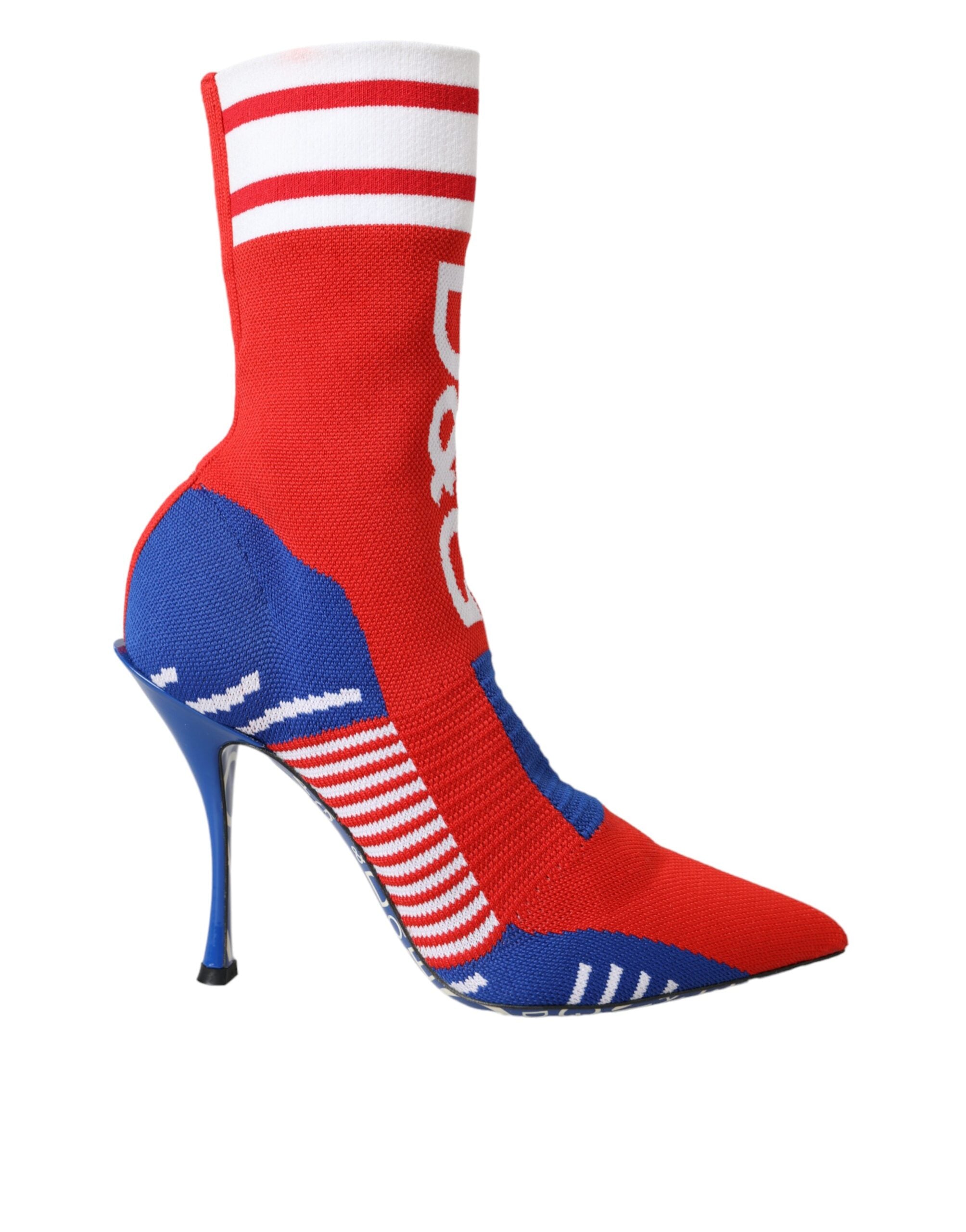 Dolce & Gabbana – Rot-blaue Stretch-Stiefeletten im Sockenstil mit Logo