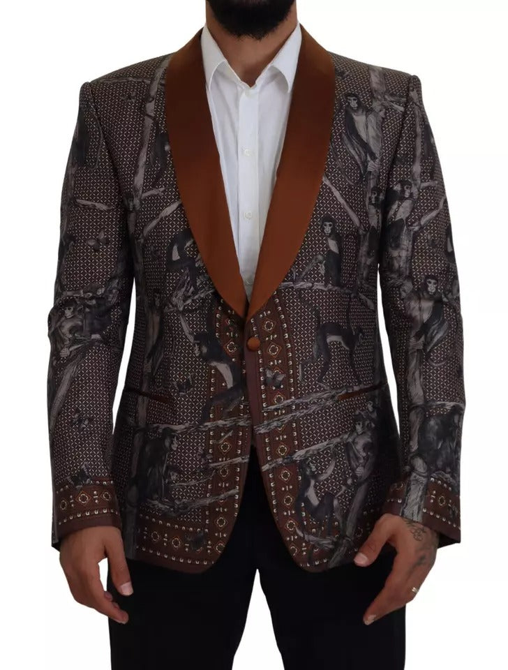 Blazer slim en soie à imprimé singe bronze Dolce & Gabbana