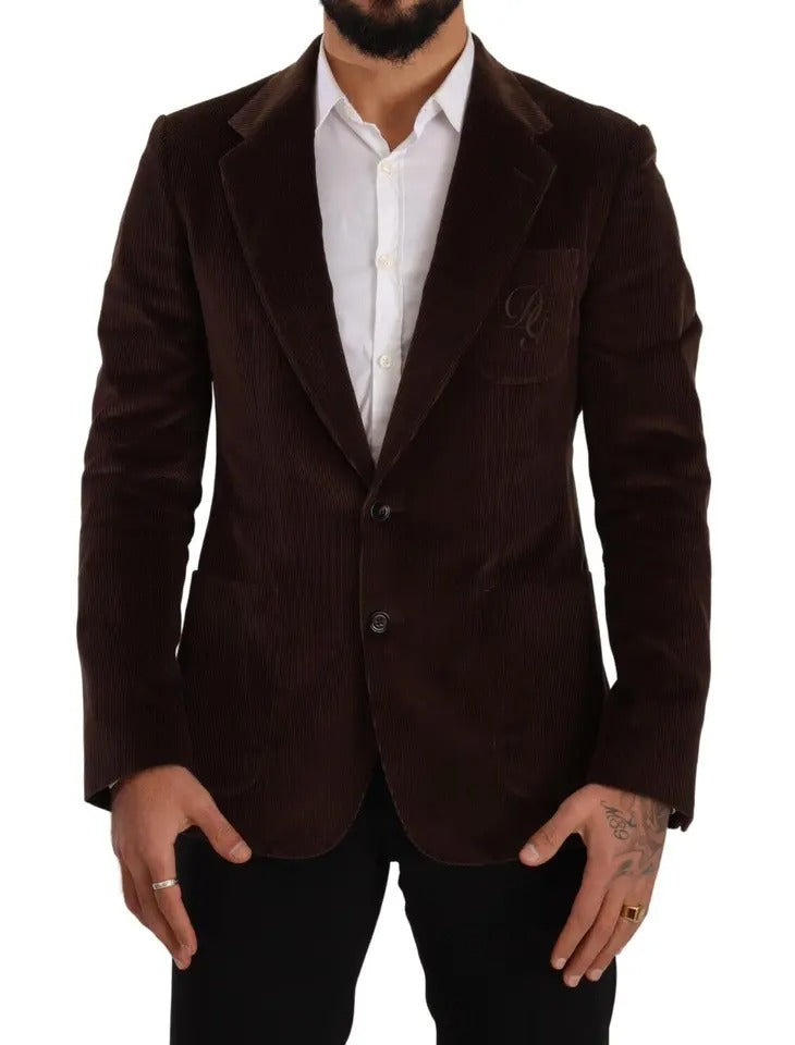 Manteau slim en velours côtelé marron Dolce & Gabbana avec blazer à logo DG