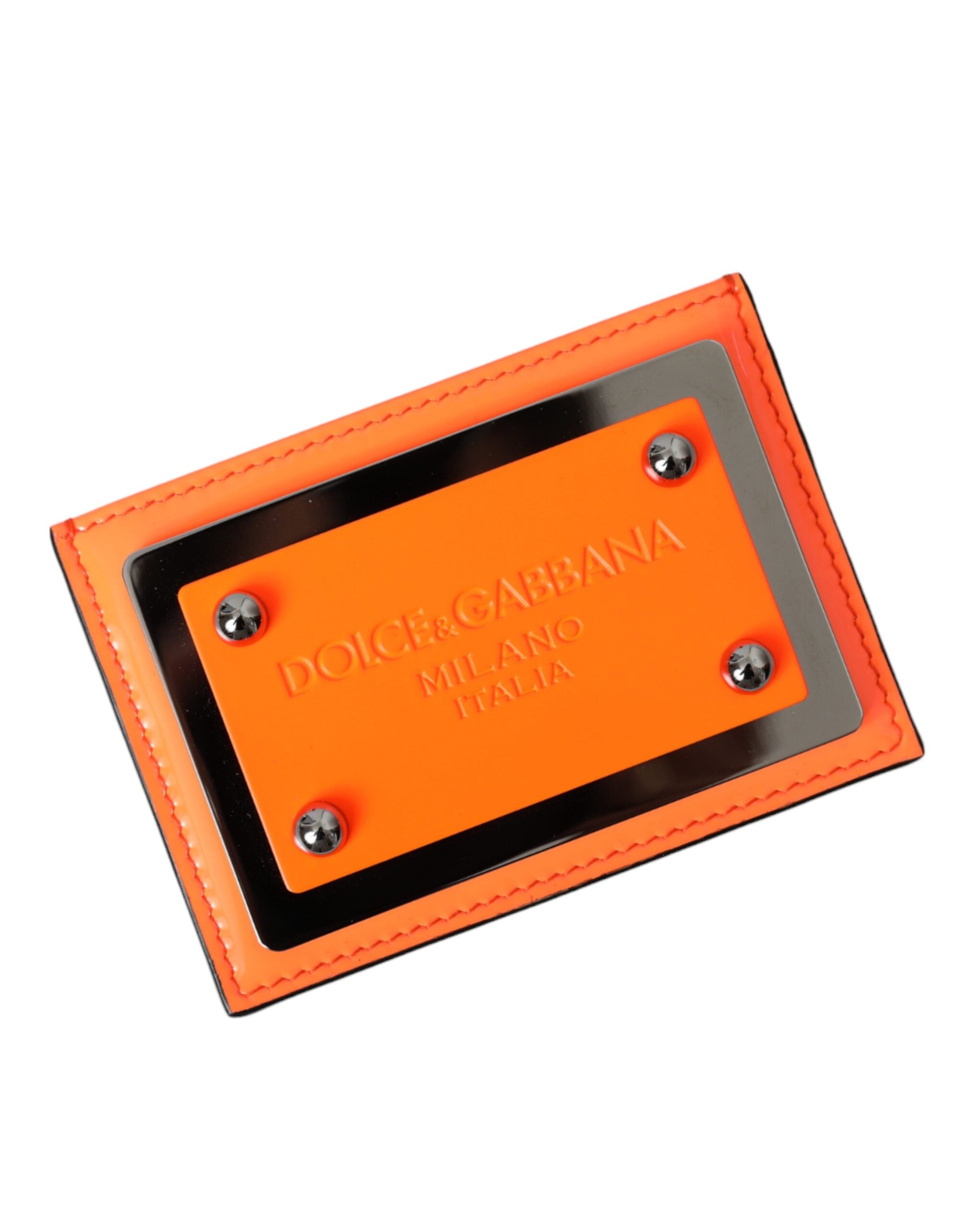 Dolce & Gabbana – Kartenetui aus orange-schwarzem Leder mit Logo-Plakette