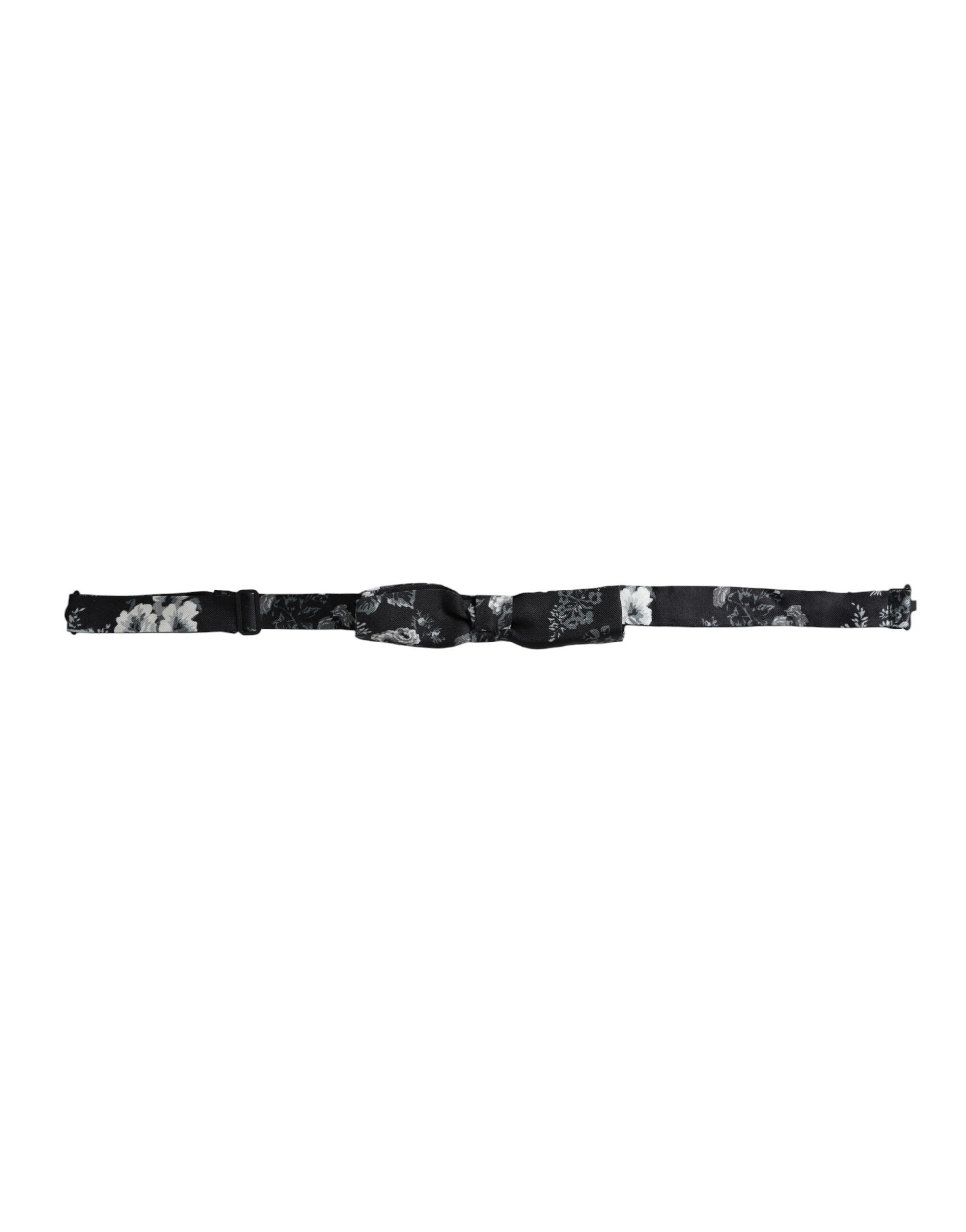 Dolce & Gabbana Schwarze, florale Seidenfliege mit verstellbarem Halsausschnitt