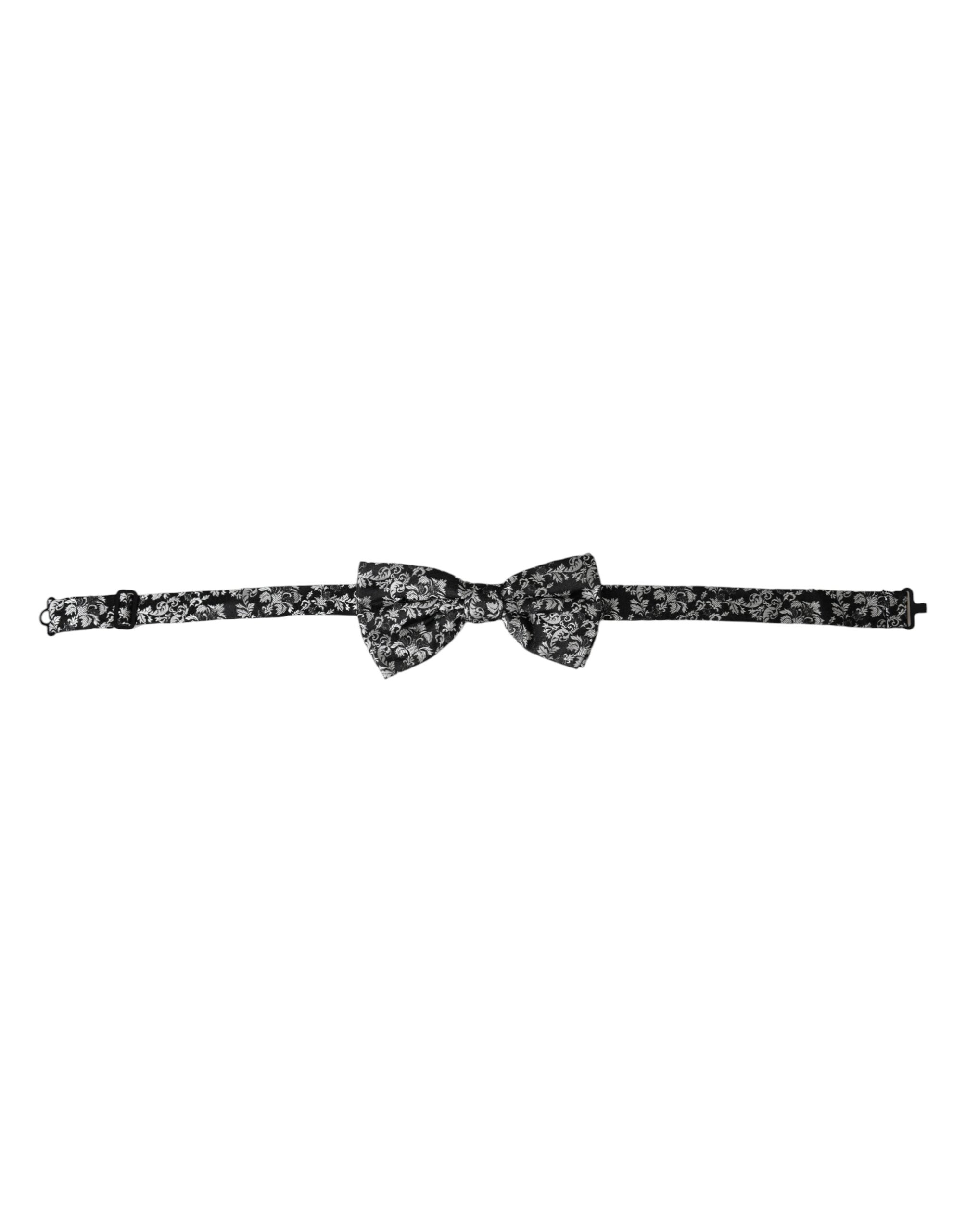 Nœud papillon ajustable en soie noire à fleurs Dolce & Gabbana pour homme