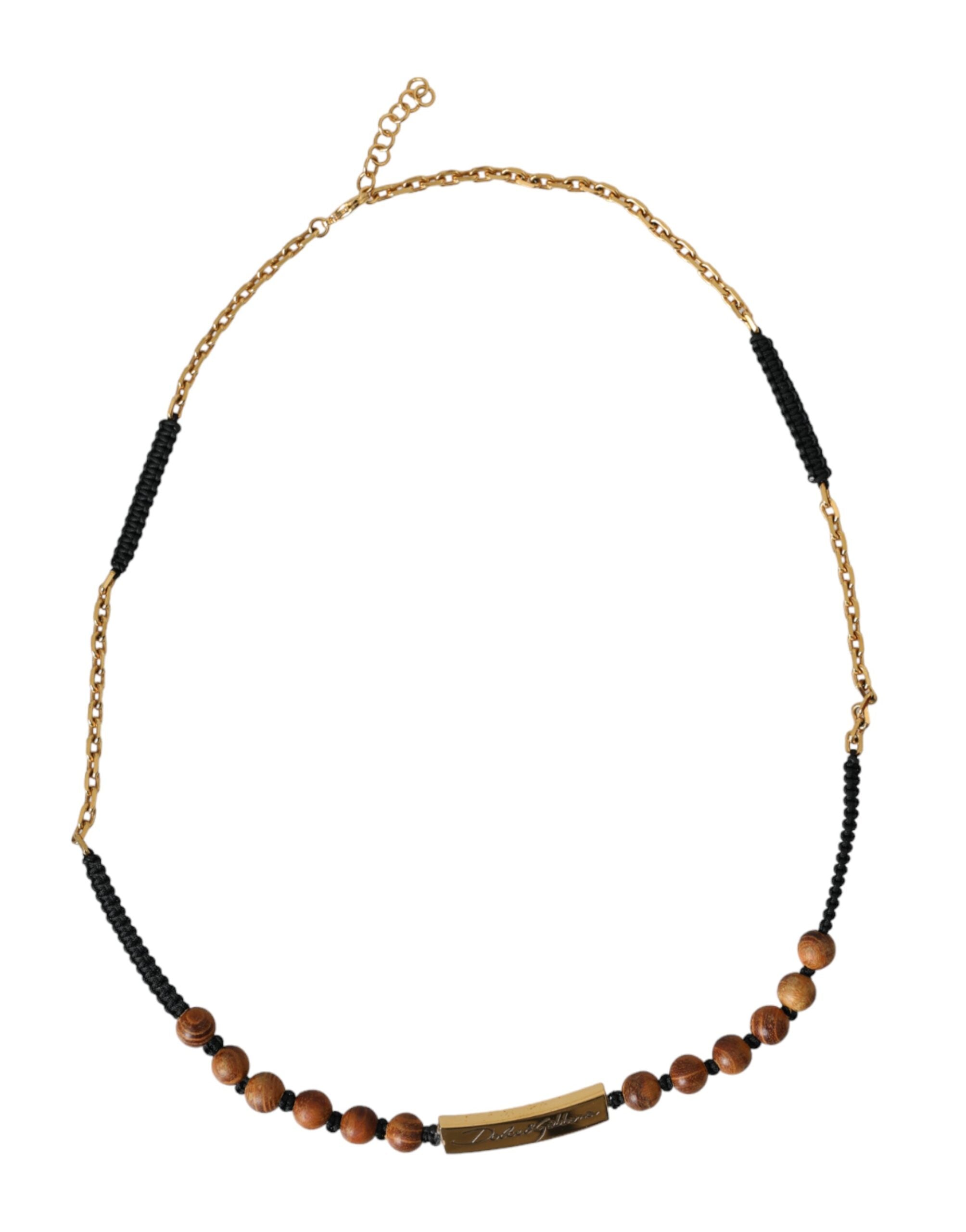 Pendentif Dolce & Gabbana avec logo en perles de bois et or noir