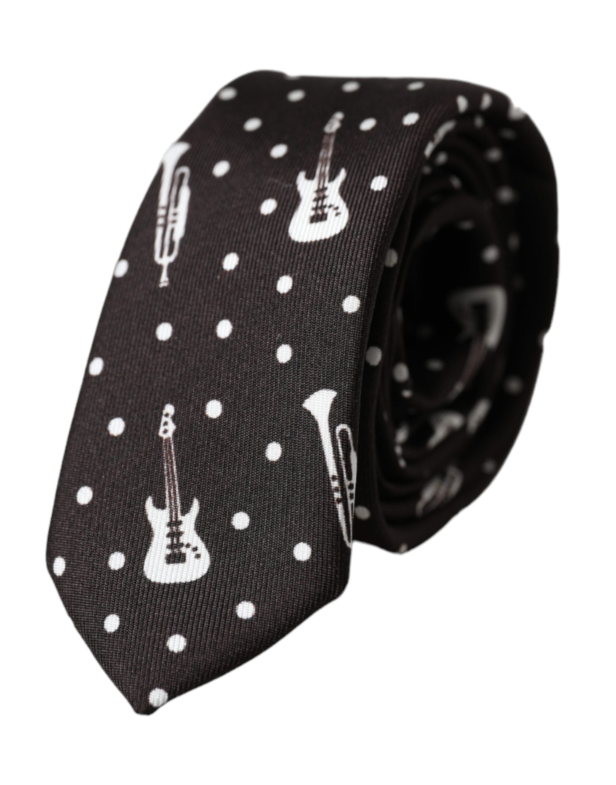 Dolce & Gabbana Schwarze verstellbare Seidenkrawatte mit Gitarrendruck