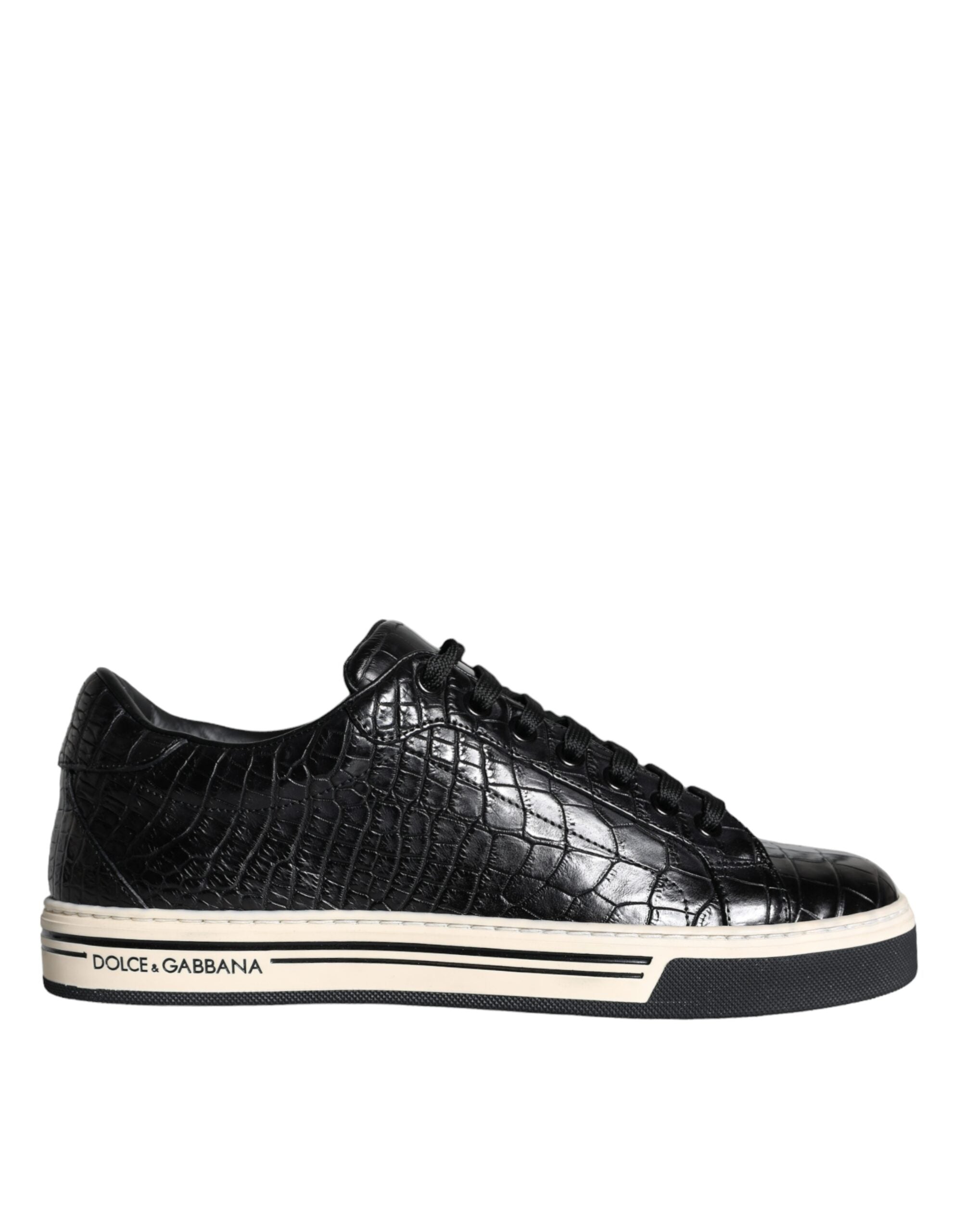 Dolce & Gabbana Schwarze Leder Herren Low Top Sneakers Schuhe