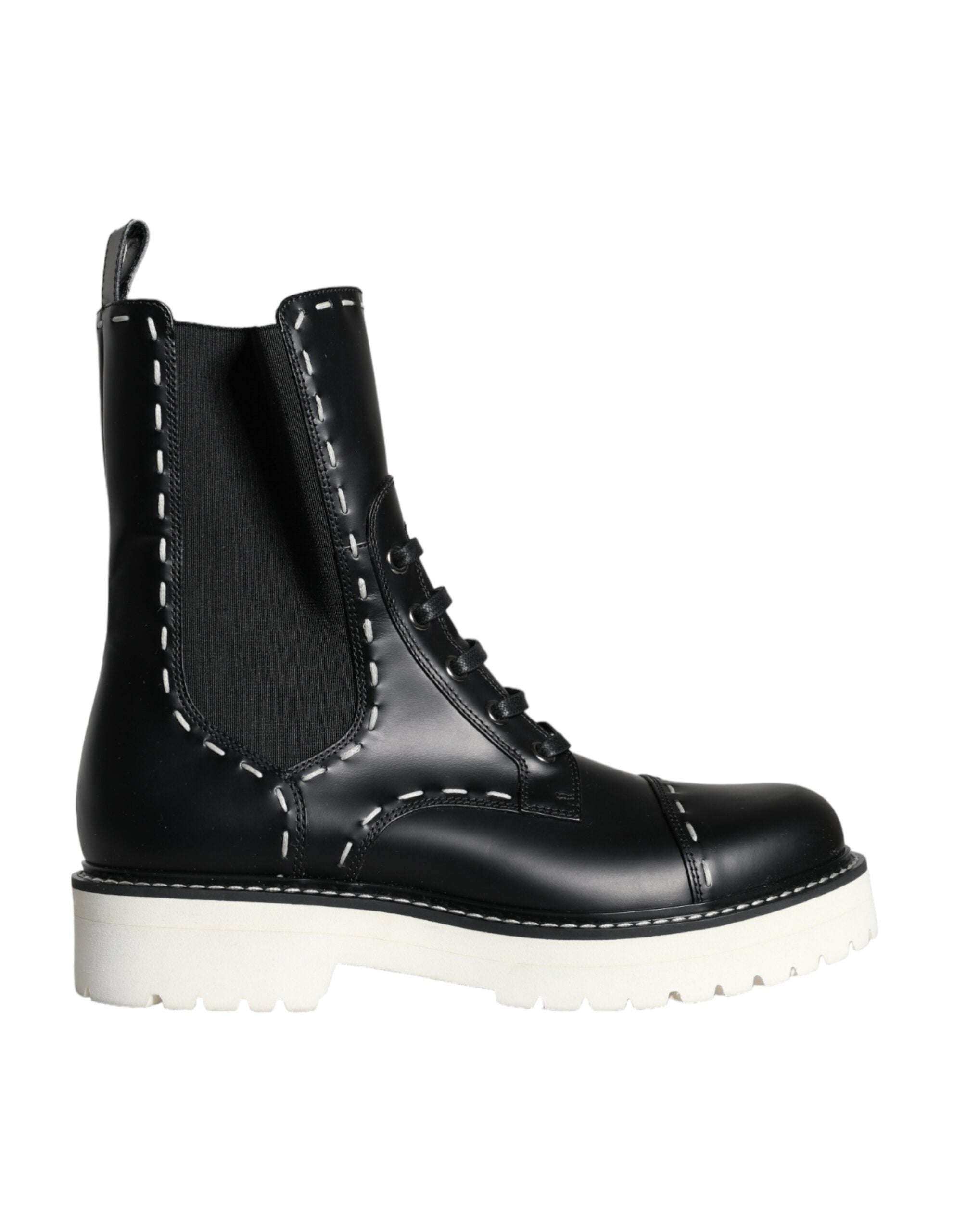 Dolce & Gabbana – Schwarze Combat-Stiefel aus Leder mit halbhoher Wade